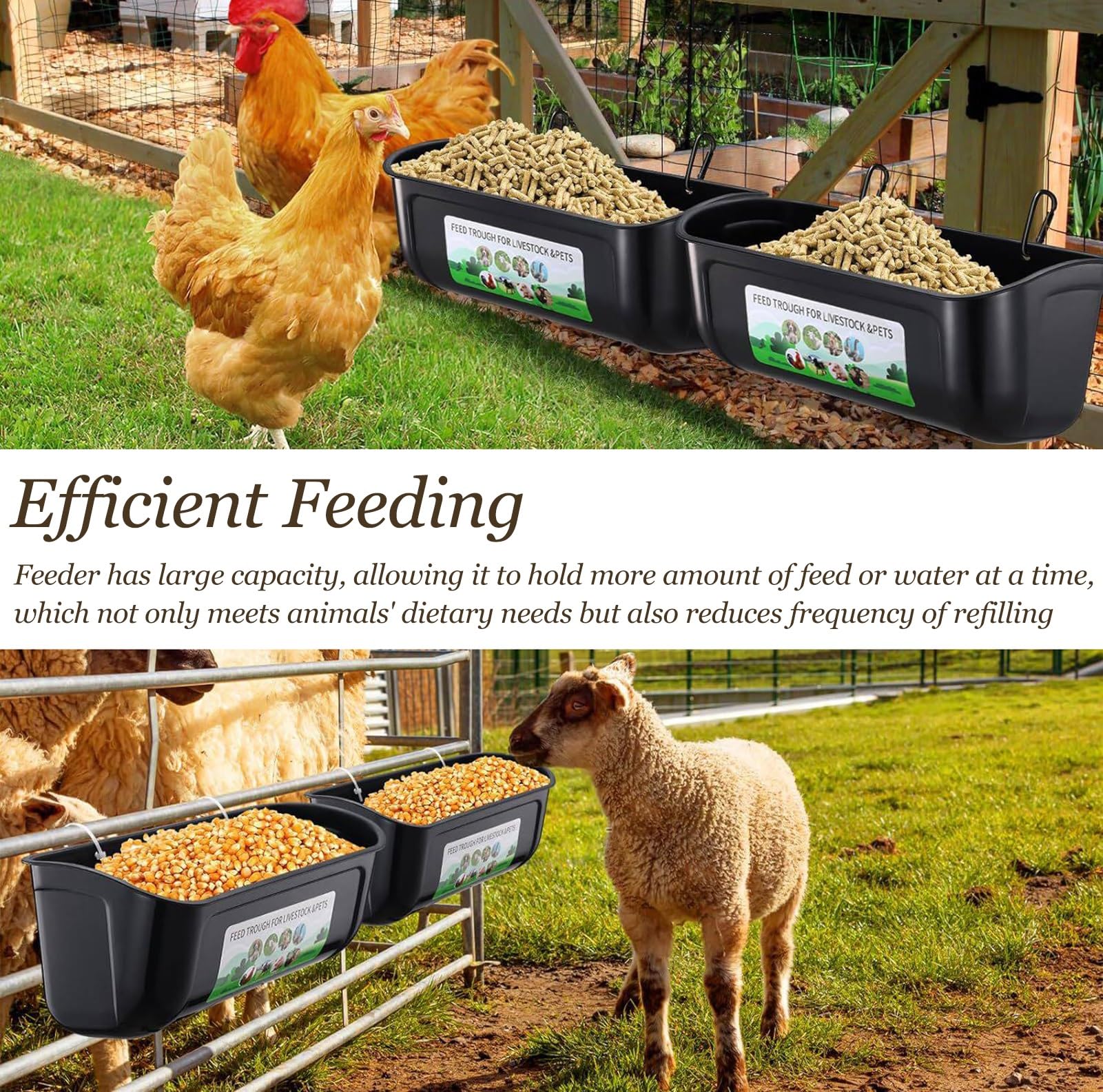 Comedero para Cerdos Paquete de 2 Comederos —montados en La Pared o Colgantes, Comederos Ligeros y Antidesperdicio para Gallinas, y Bebederos Portátiles para Aves Corral(White)