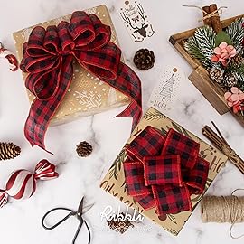 Ribbli Black and Red Check Wired Ribbon, 1-1/2 Inch x 10 Yard,Buffalo Plaid Burlap, Christmas Ribbon for Big Bow,Wreath,Tree Decoration,Outdoor Decoration
