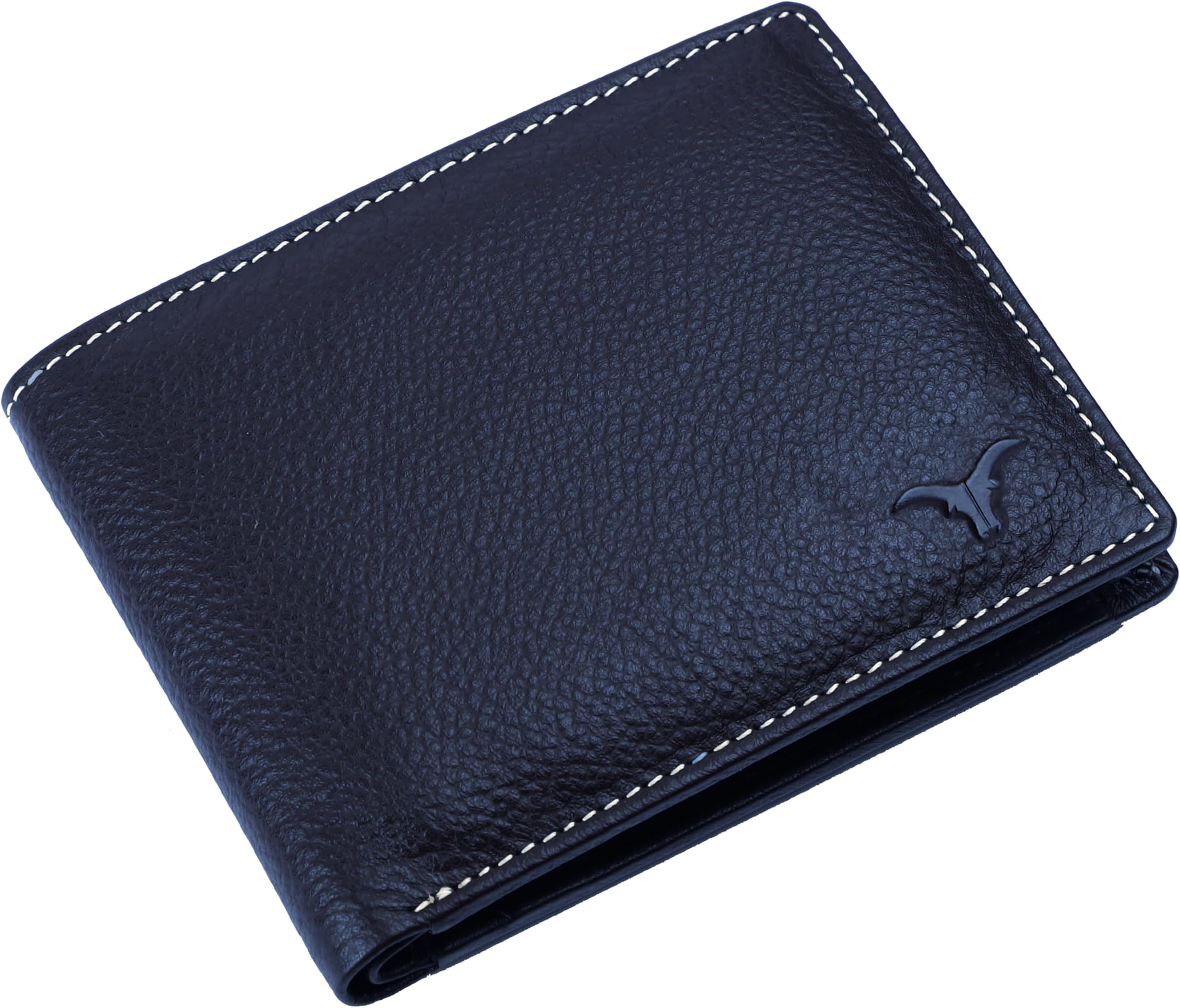 Leather Men’s Wallet – Slim Bifold Black Wallet with RFID Blocking – Multiple Card Slots – Soft Grain Leather – Gift Box Packing (Blue)