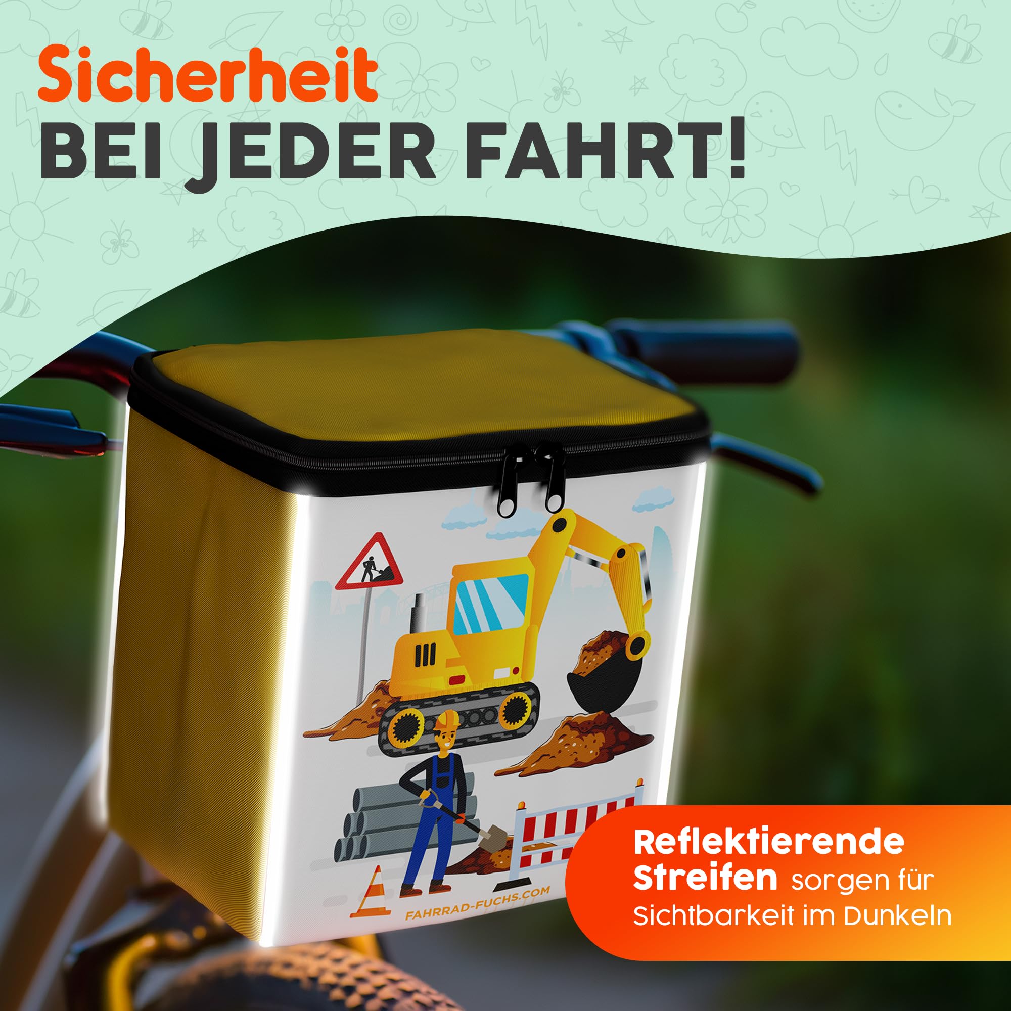 Lenkertasche Kinder Bagger – Fahrradkorb Kinder vorne – für Woom Puky