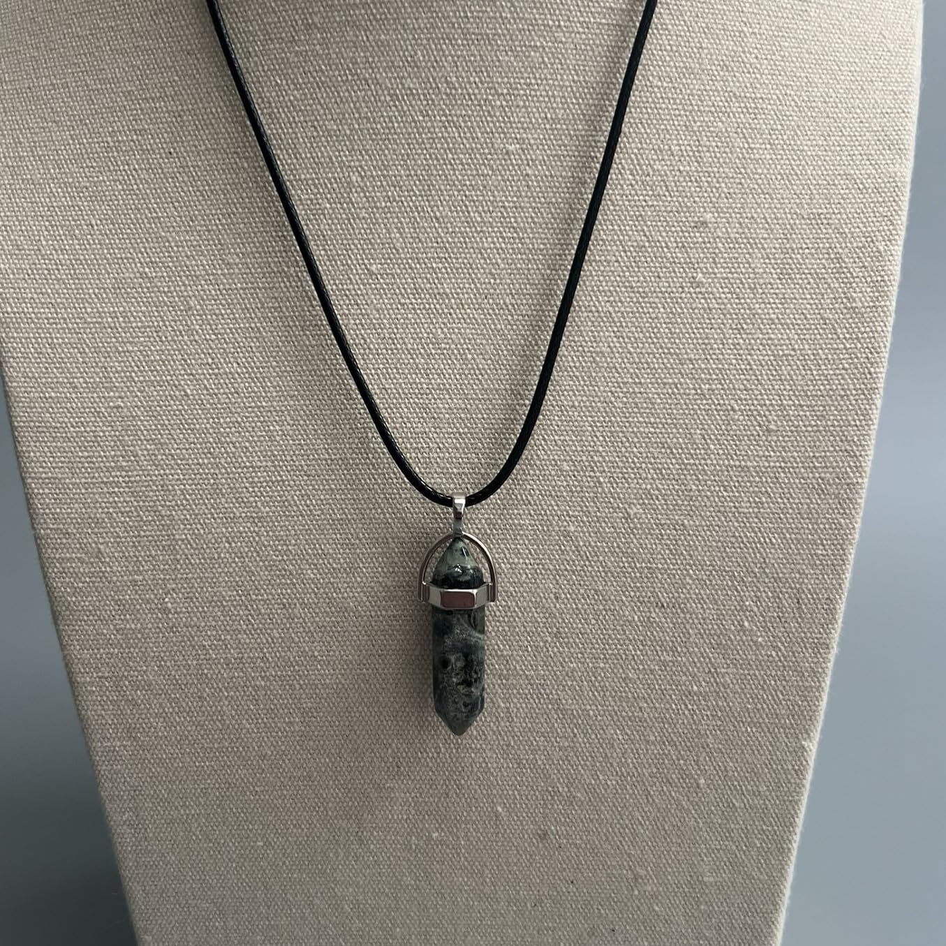 VIE Double Point Pencil Pendant, Black String, Kambaba Jasper
