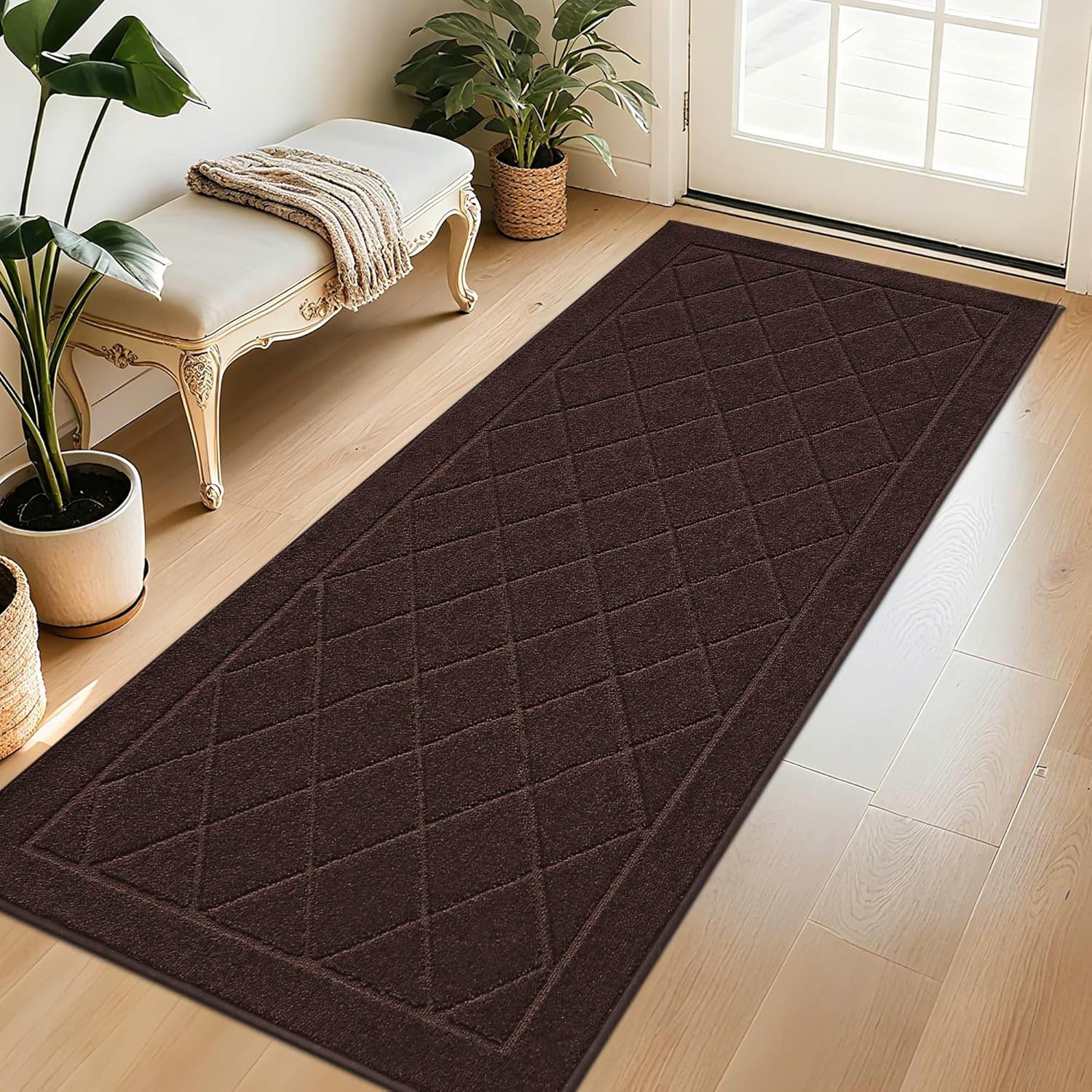 BEQHAUSE Dirt Trapper Door Mat 32" x 72", Doormat Non-Slip Entryway Rugs Washable, Dog Door Mat Stain Resistant and Absorbent Welcome Floor Mat for Front Back Door, Muddy Wet Shoes & Paws, Brown Brown 32" x 72" (Rectangular)