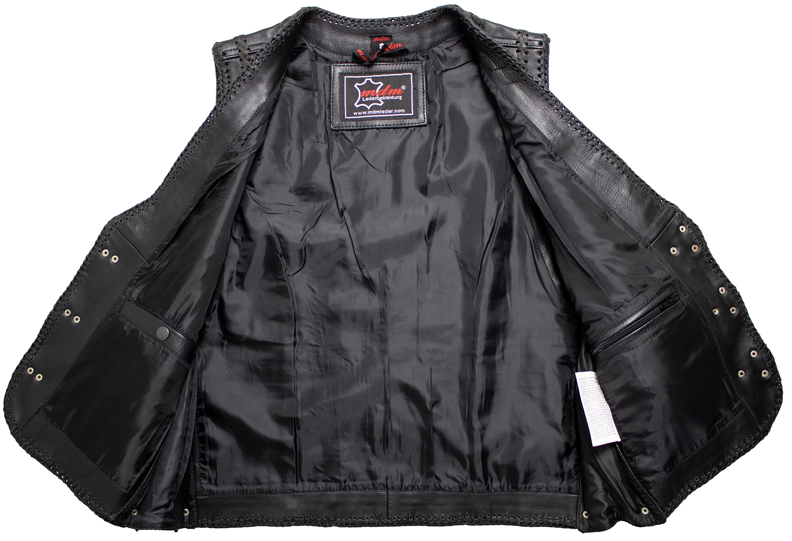 MDM Gilet Uomo in Vera Pelle Nera con Fibbie Cromate – Gilet Moto Biker Club Style in Pelle Bovino 1,2 mm, Laterali Regolabili e Cuciture Intrecciate