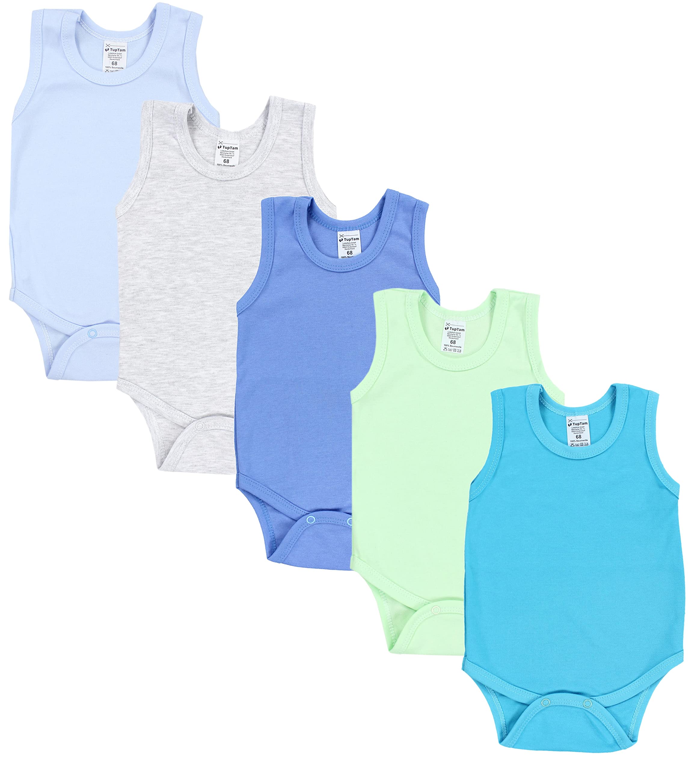 TupTam Baby Jungen Achselbody – Weicher Baby Body im 5er Pack aus Baumwolle, Body Baby Unifarben OEKO-TEX zertifiziert