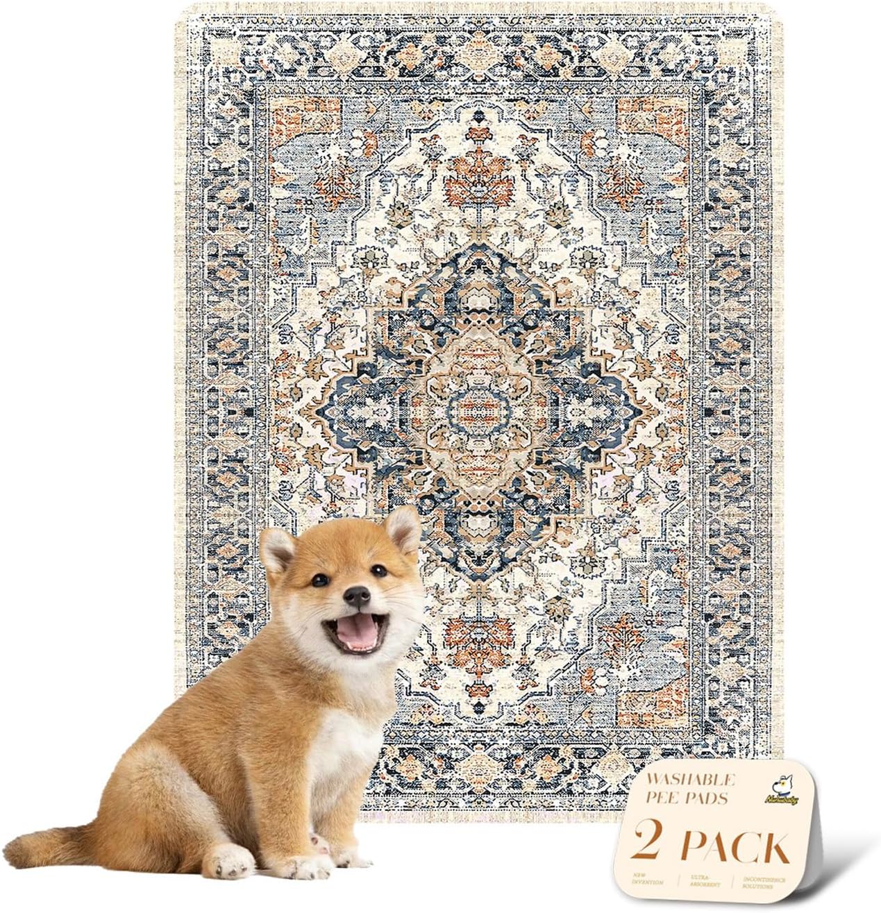 nunubaby Reusable Potty Pads for Dogs — Beige/Multi, 18 x 24
