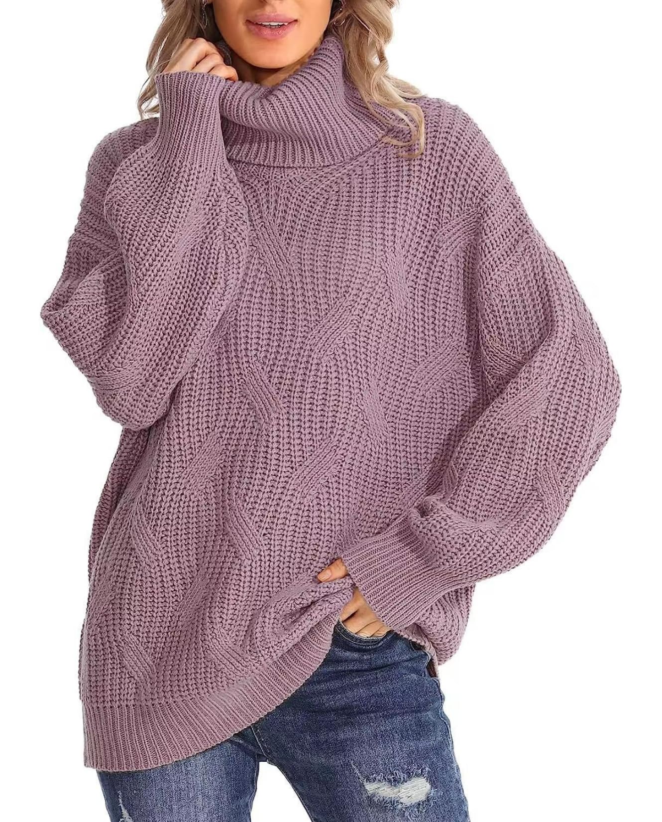 LIZALIG Womens 2025 Winter Fall Solid Turtleneck High Neck Balloon Long Sleeve Sweaters Pullover Outerwear