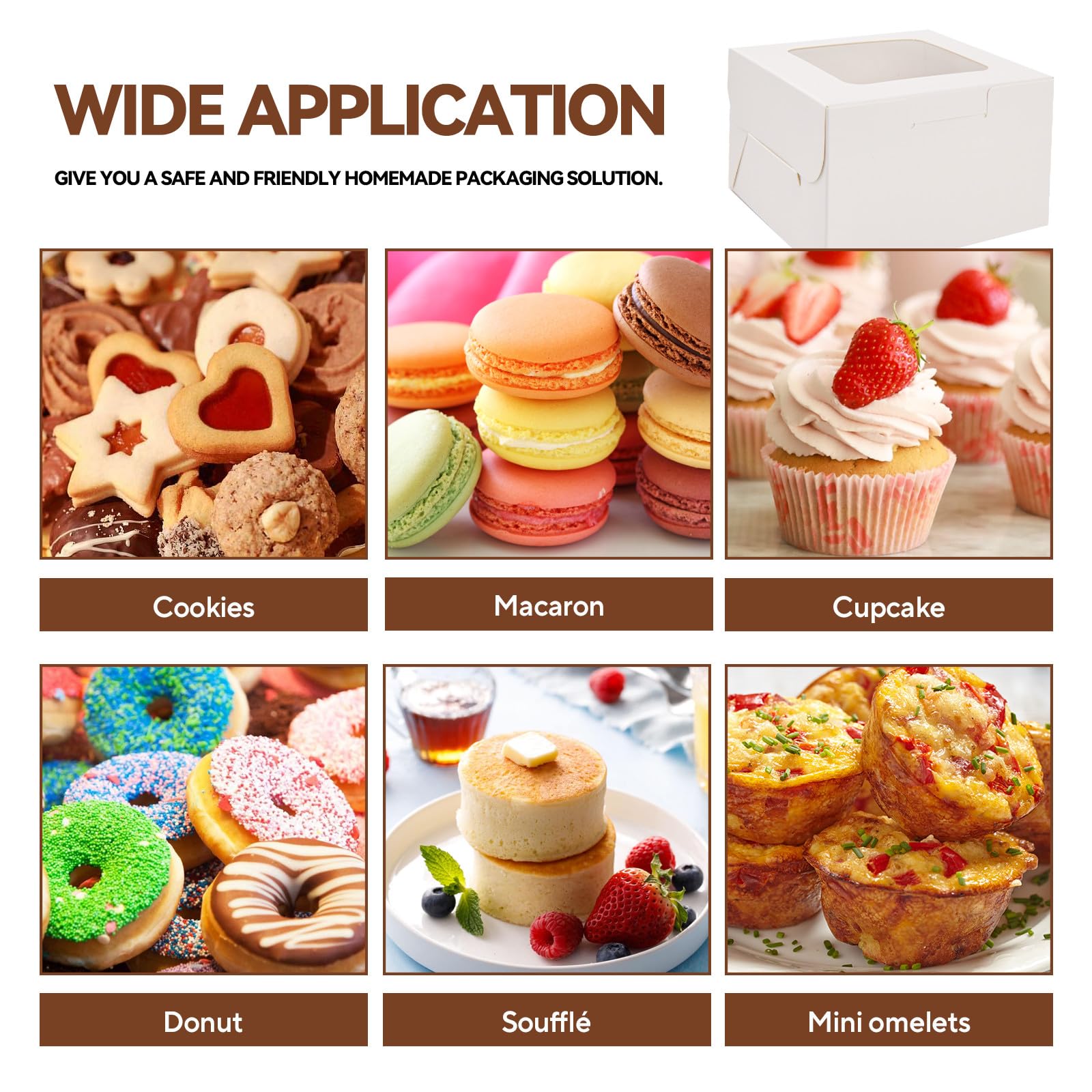 Shallive 30 Pcs Bakery Boxes 8-In With Windows, Cookie