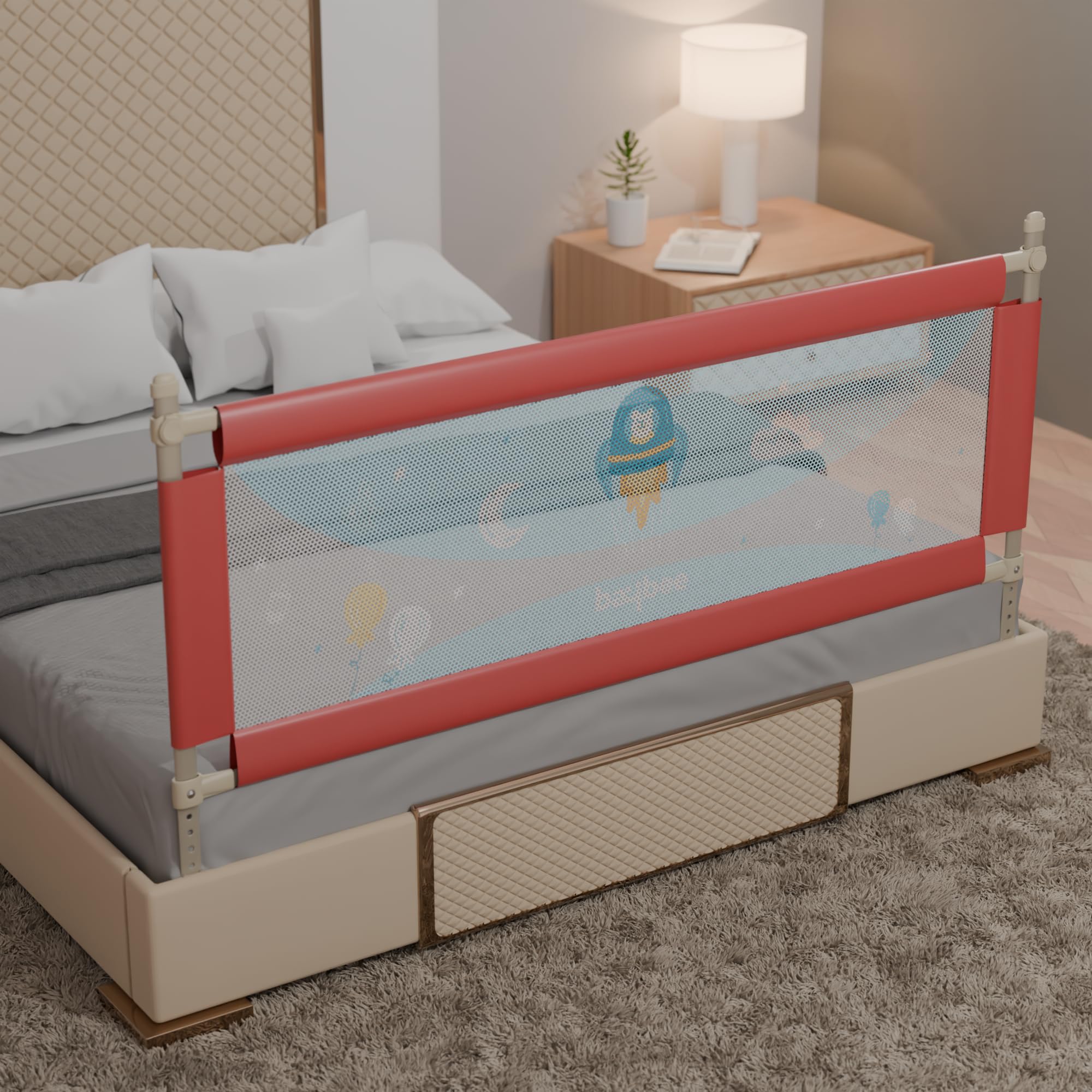 BAYBEE Bed Rail Guard for Baby Safety | Bed Side Protector for Baby with 7 Level Height Adjustable & Portable Bed Railing for Babies Safety Guard for Kids (5Ft, 1 Side, Red)-image-43