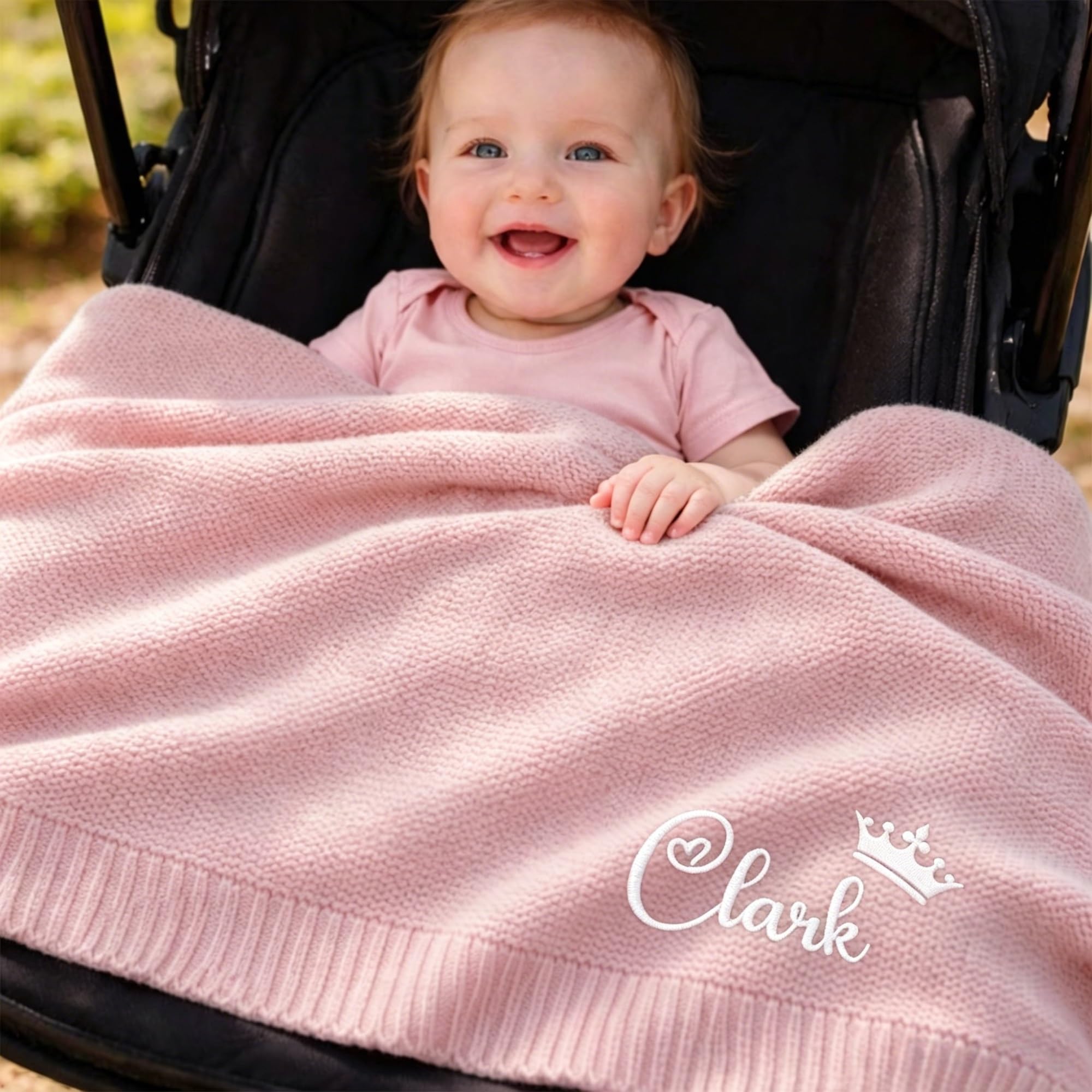 ZZTINGC Personalized Baby Name Blanket, Custom Embroidered Soft Knit Blanket, Baby Shower Present, Newborn Keepsake, New Mom Gift (30x40 Inches)(Light Pink)