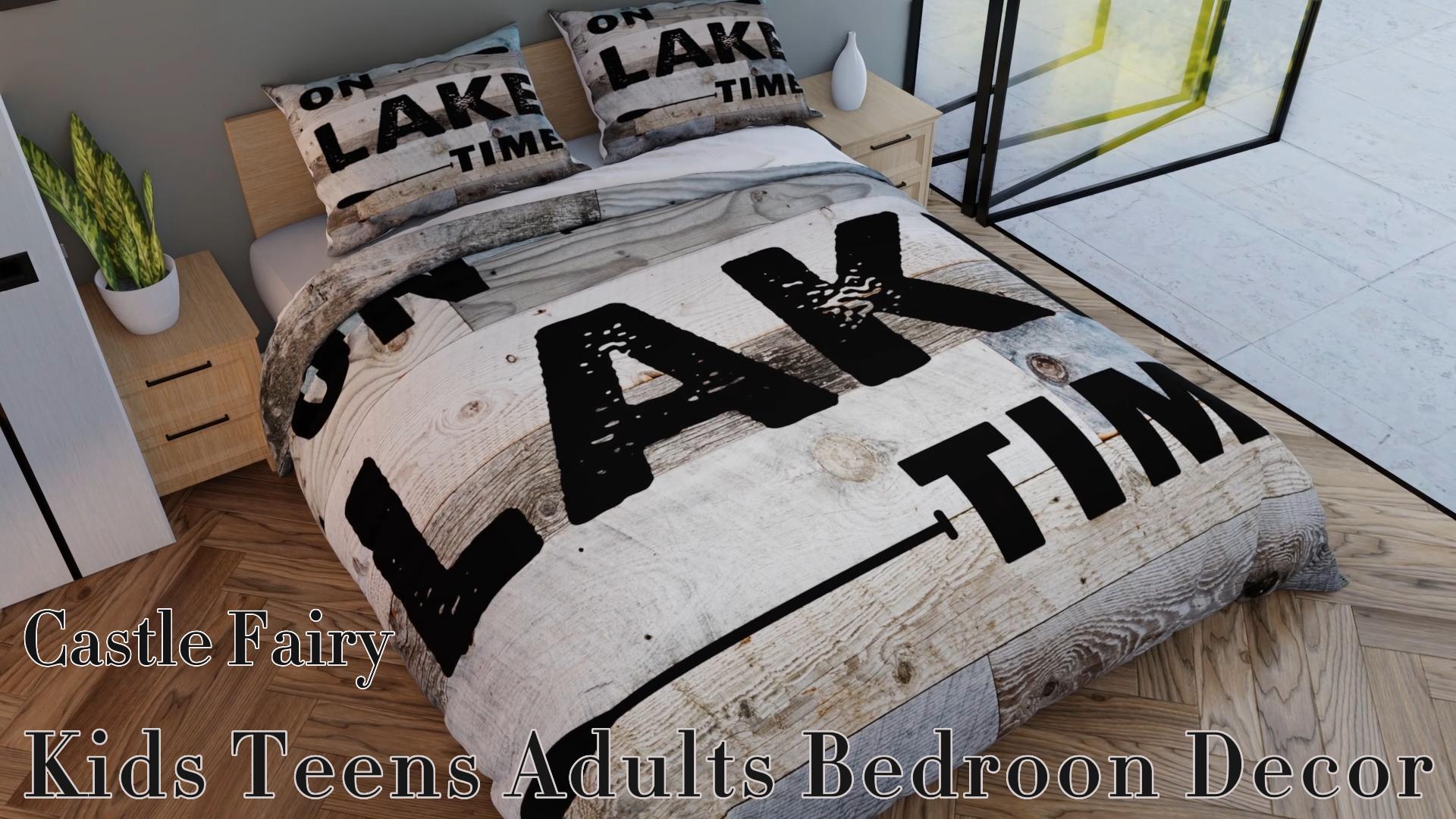 Lake Time Duvet Cover Queen Set – Rustic Wood Print, 3-Piece Breathable Bedding With Pillowcases
