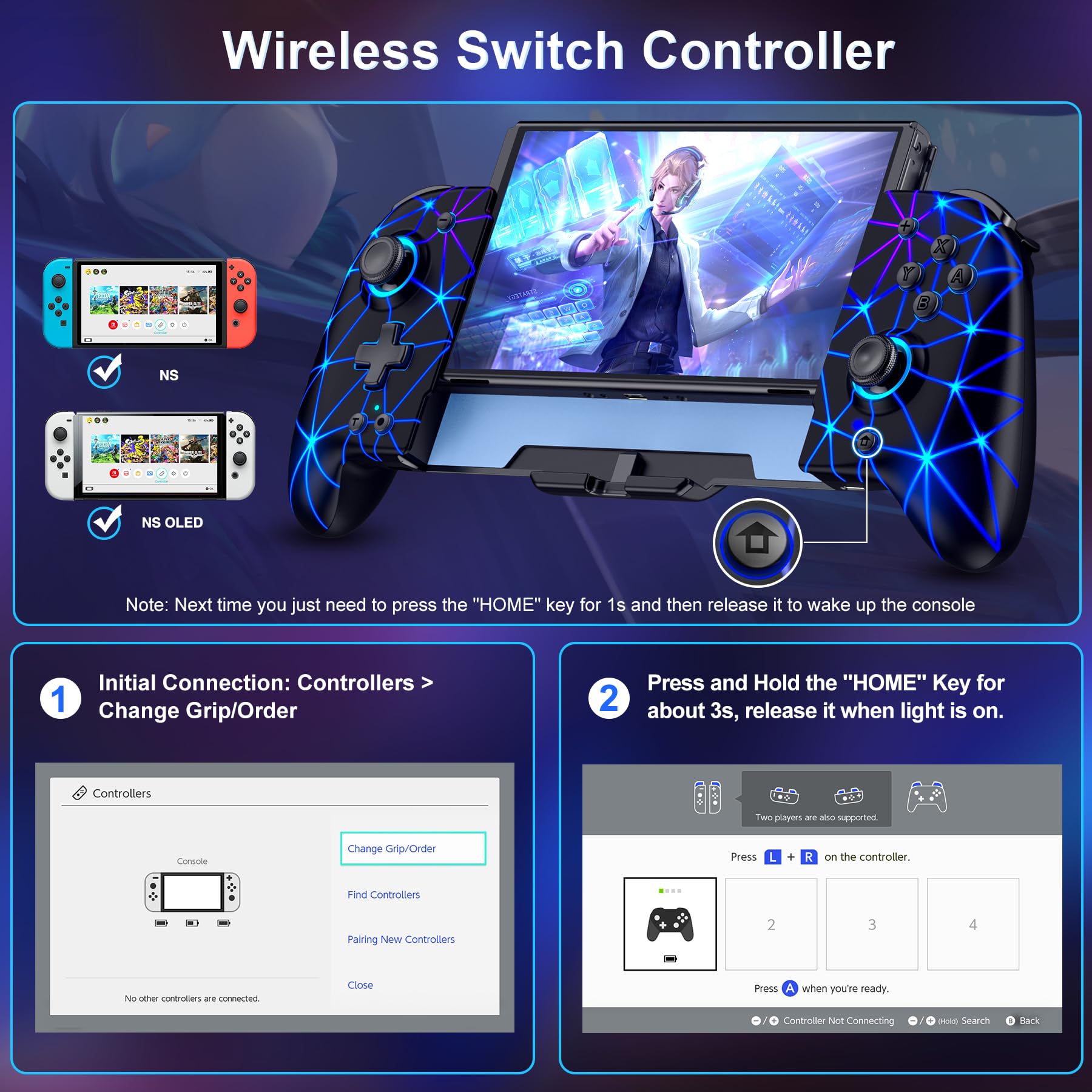 GAMSINGY Handheld Switch Controller, Switch Controller Griffe mit 4xSpiele Karten Slots, Switch Spiele Zubehör für Switch/OLED Konsolen