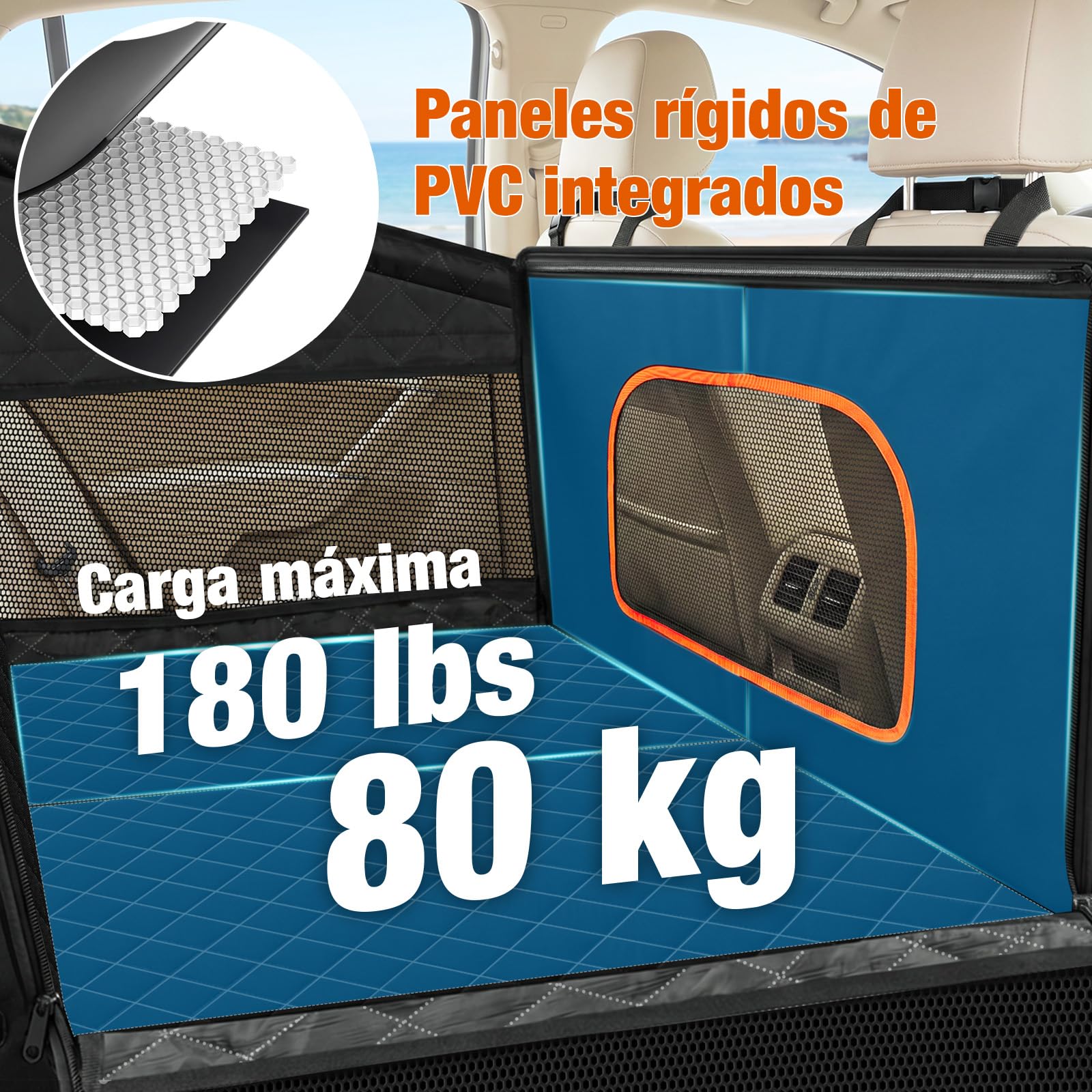 X XBEN Asiento de Coche para Perro Ampliado 50%, Asiento Reforzado para Perros con Resistencia 68KG, Silla Perro Coche con Red Ventilada y Cinturón de Seguridad, Impermeable y Antideslizante