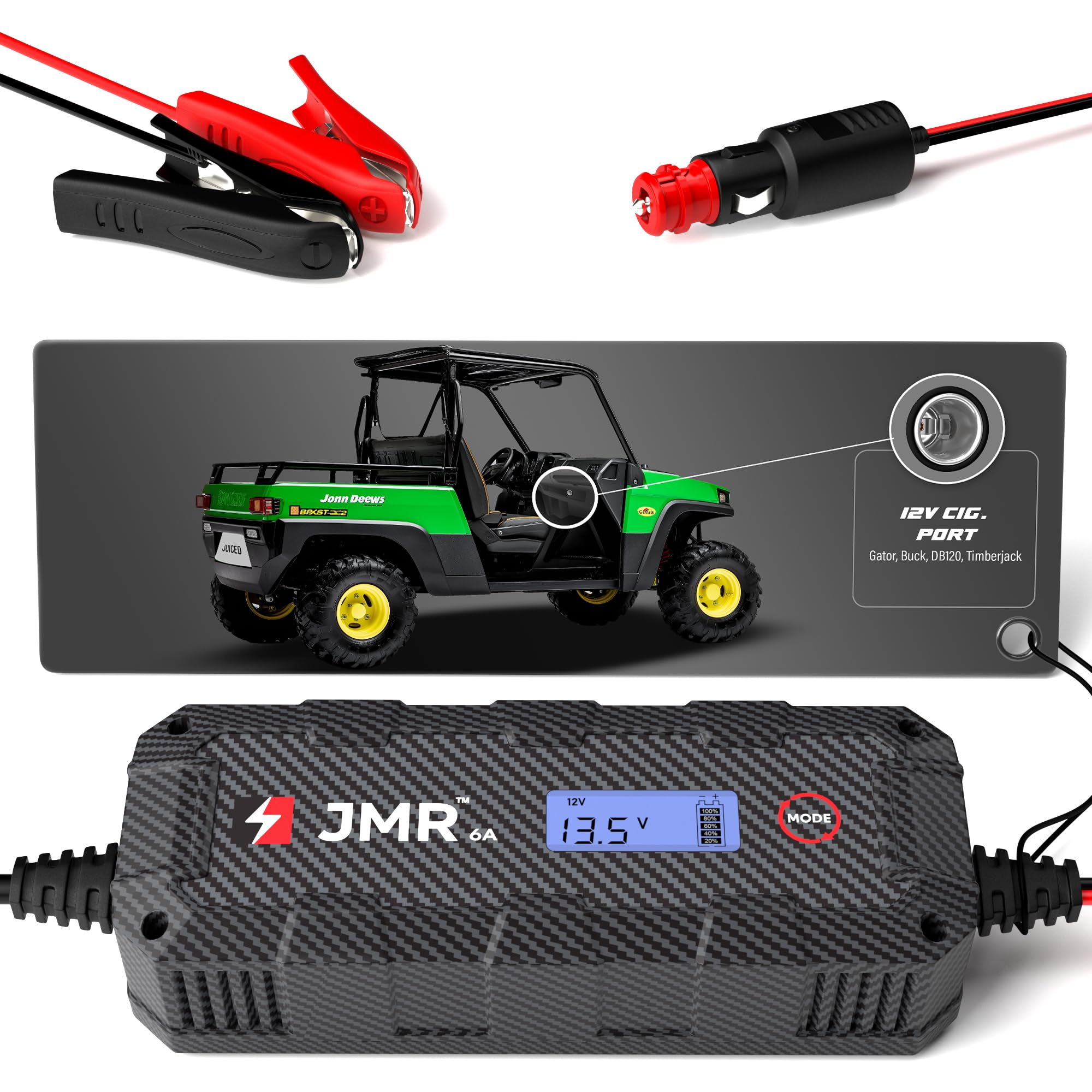 JMR Battery Charger for John Deere Gator Buck DB120 Timberjack All Models Trickle Charger Conditioner Maintainer (No Lithium Mode)
