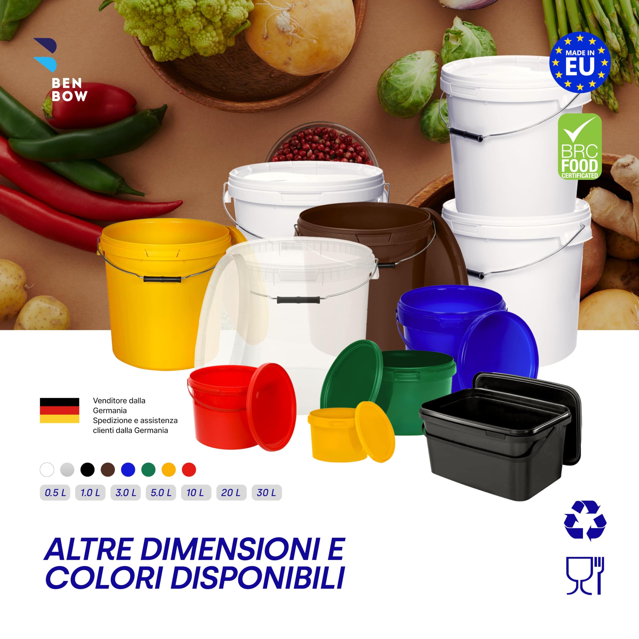 BenBow Cubo con tapa 1l verde 100x 1 litros - apto para alimentos, resistente, hermético, a prueba de fugas, sin olores - contenedor de plástico para almacenamiento, con asa - vacío…
