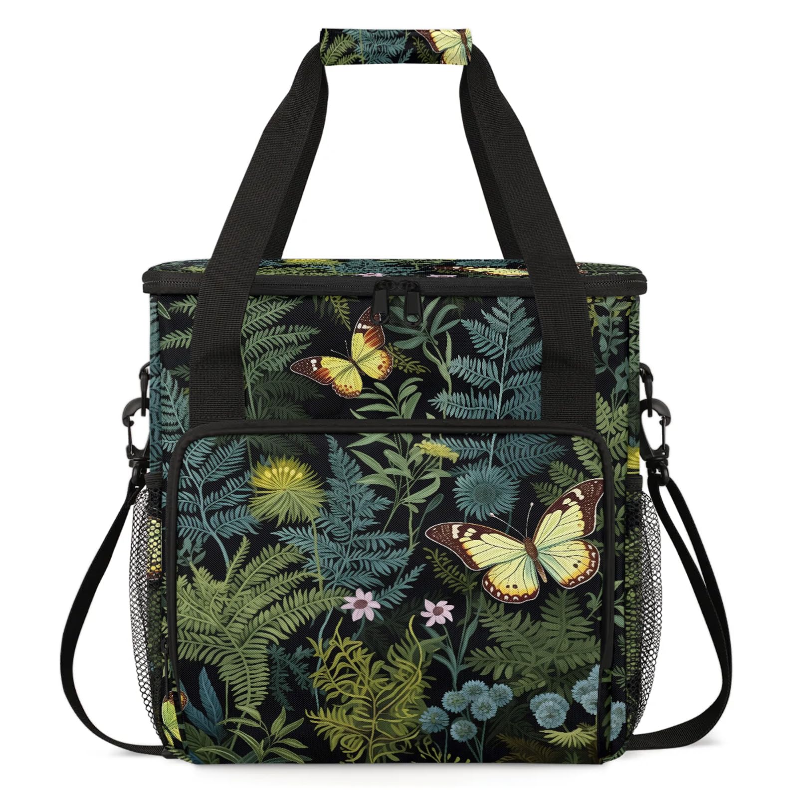 Adornori Fern Leaf Leaves Travel Coffee Maker Carrying Bag, Large Organizer Storage Tote Bag Insulated Reusable Cooler Grocery Bags