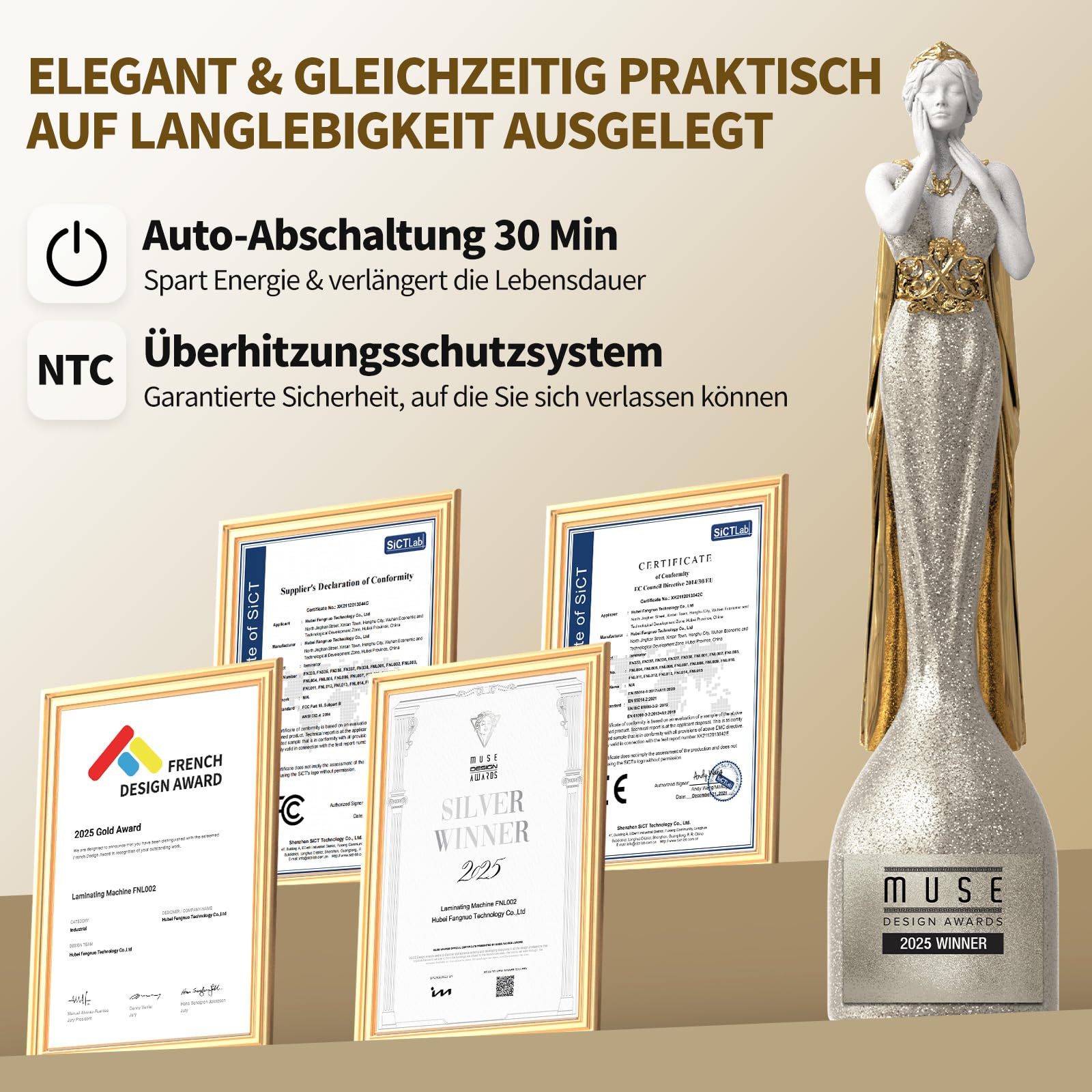 Crenova Plastificatrice A3, plastificatrice 3-6 mil con touch screen | Plastificatrice a caldo e a freddo per A3/A4/A5/A6, spegnimento automatico in 30 minuti, ideale per foto, documenti, ufficio