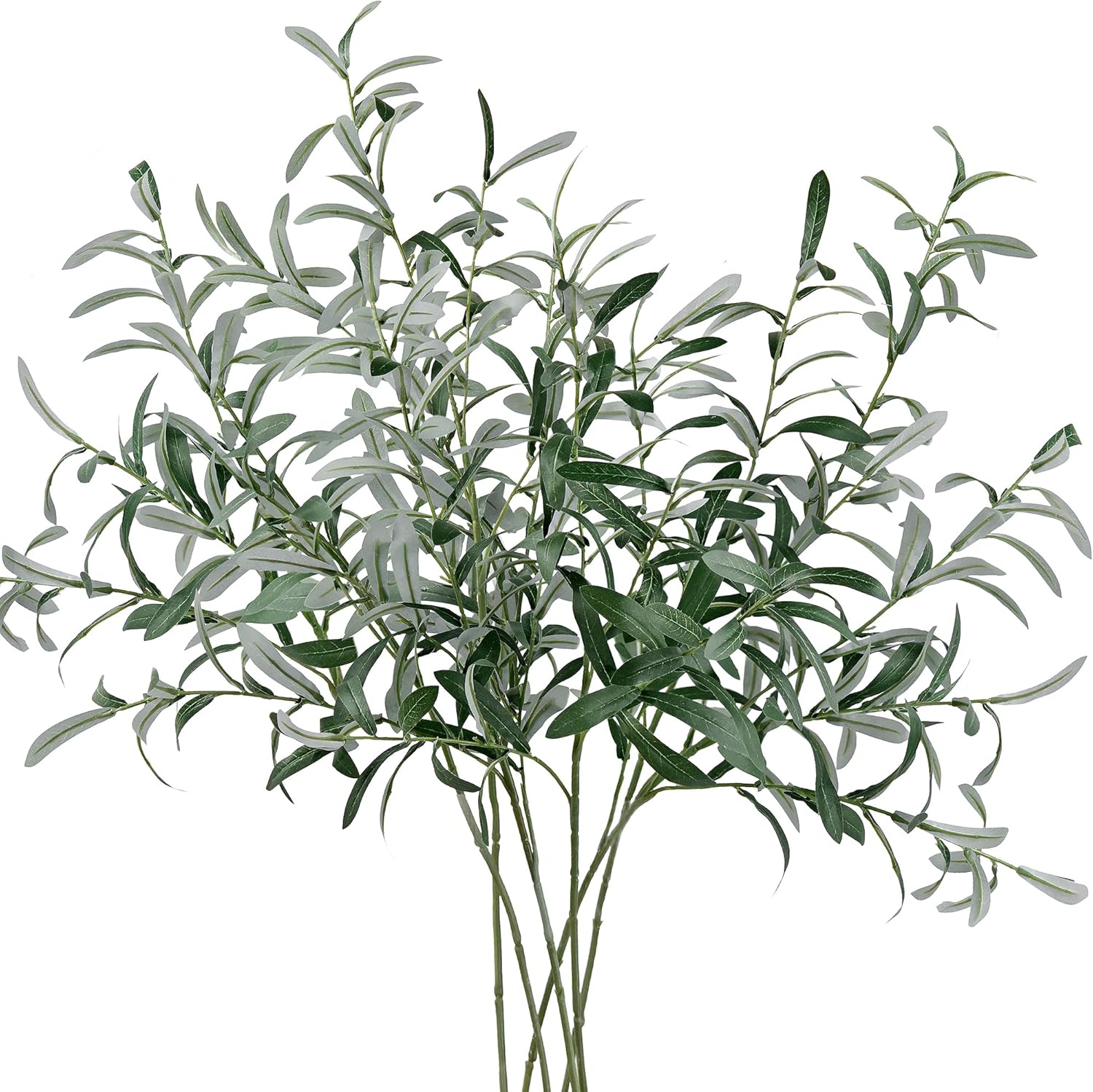 FiveSeasonStuff Artificial Olive Branches, 6 Gray-Green 30 Inch Faux Olive Stems with Bendable Wire for Vases & Centerpieces