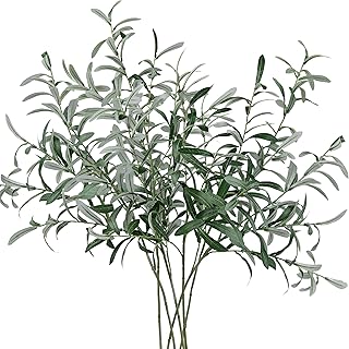 FiveSeasonStuff Lifelike Olive Branches – Premium 30-inch Faux Greenery with Realistic Gray-Green Leaves & Bendable Stems – 6 Stems for Home, Events, and Rustic Decor