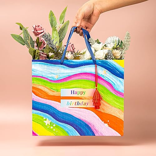 Miniatura 3 de MAYPLUSS Bolsa de regalo grande de 12.5" con papel de seda para cumpleaños - Rayas abstractas coloridas