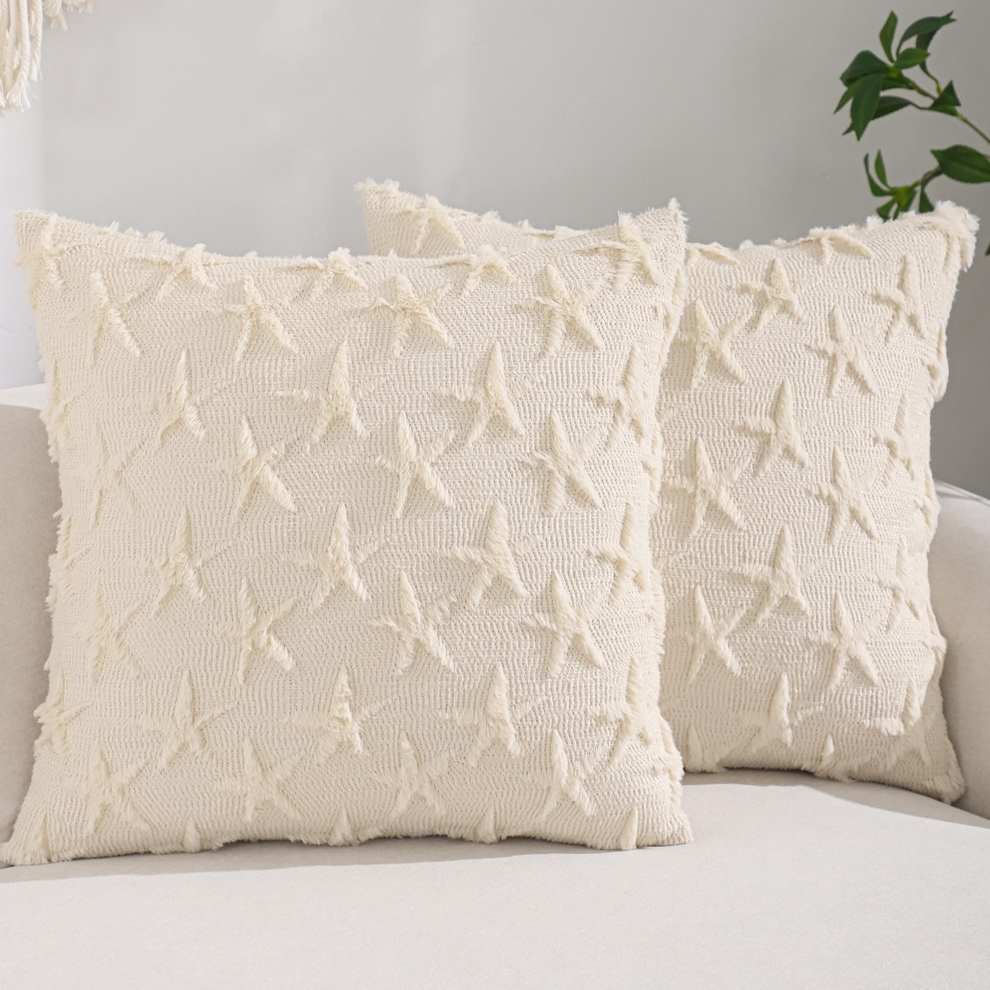 Housse de coussin fausse fourrure beige jacquard 45x45 cm lot de 2 Tosleo
