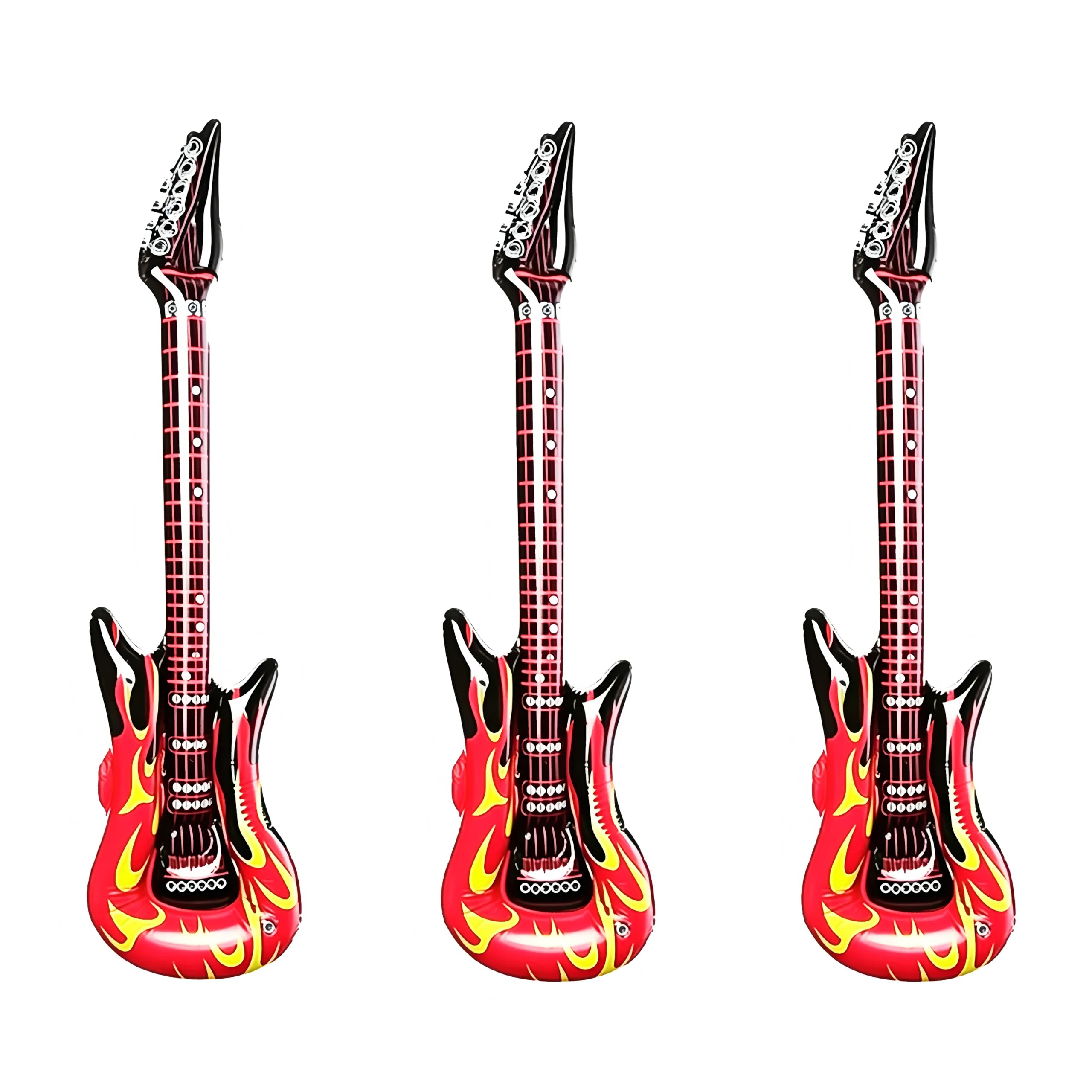 JNAWA 3 PCS Inflatable Flame Guitar Blow up Guitar Punk Rockstar Accessories Flame Design Rockstar Musical Instruments Inflatable Rock Star Toy for Themed Carnival Party Halloween Costume