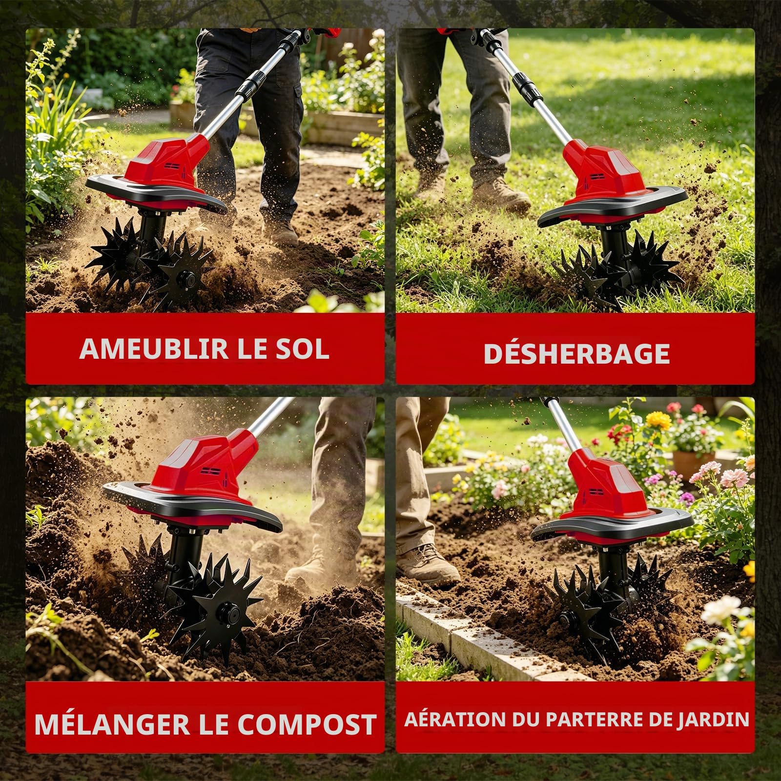 Motobineuse sans Fil Compatible avec Batterie Milwaukee 18V cultivateur de Jardin Pliable, Profondeur 22cm, Largeur 17cm, Moteur sans balais pour Petit Potager et Jardin (sans Batterie)