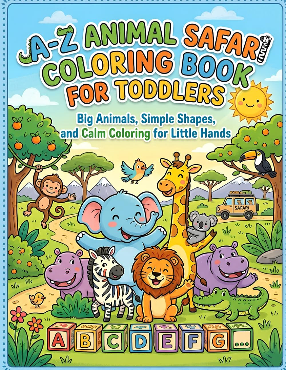 A–Z Animal Safari Coloring Book for Toddlers: Big Animals, Simple Shapes, and Calm Coloring for Little Hands