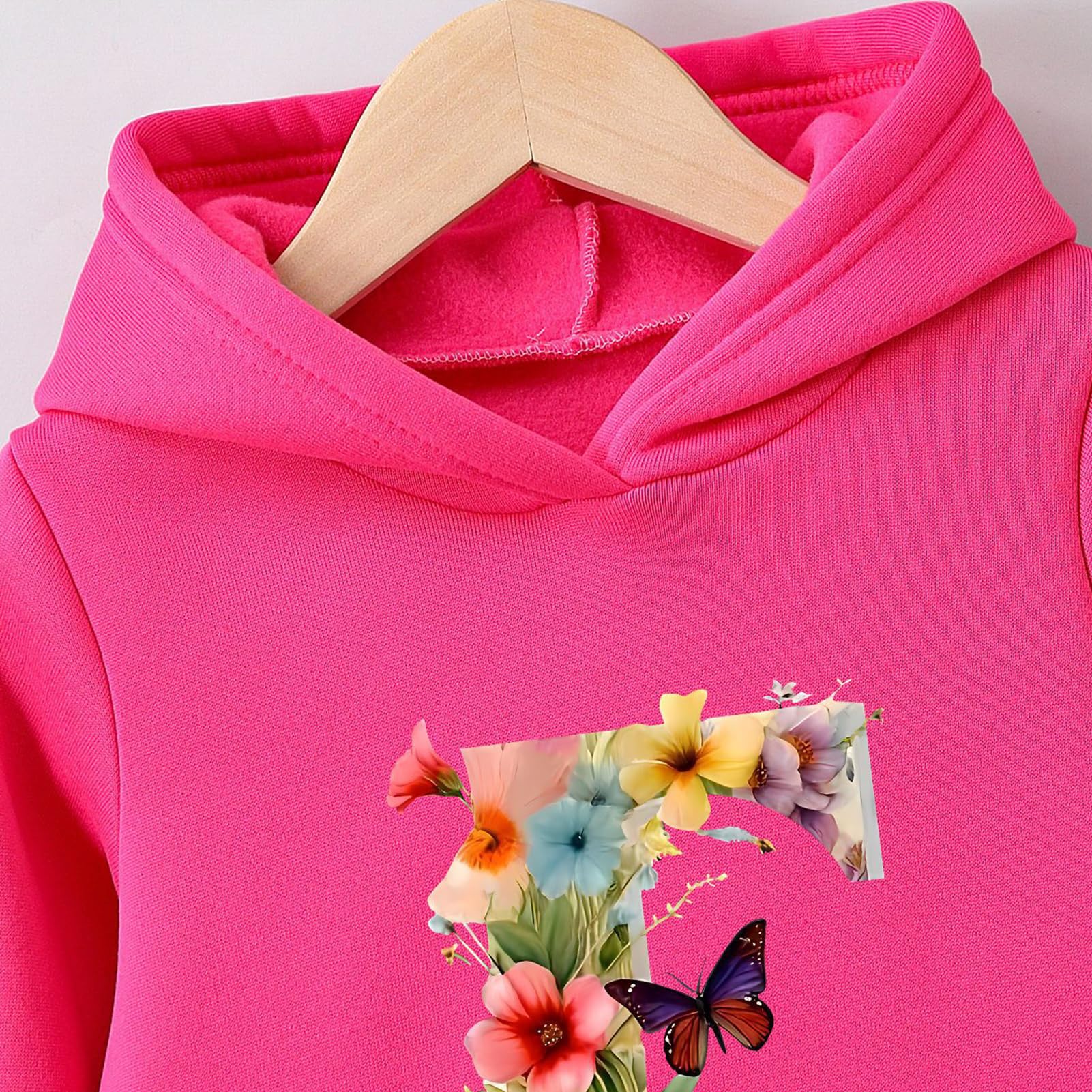 Dres treningowy dla dziewczynek, 2-częściowy dres do biegania z motylem, bluza z kapturem i spodniami sportowymi, zestaw odzieży w ciepłe kwiaty