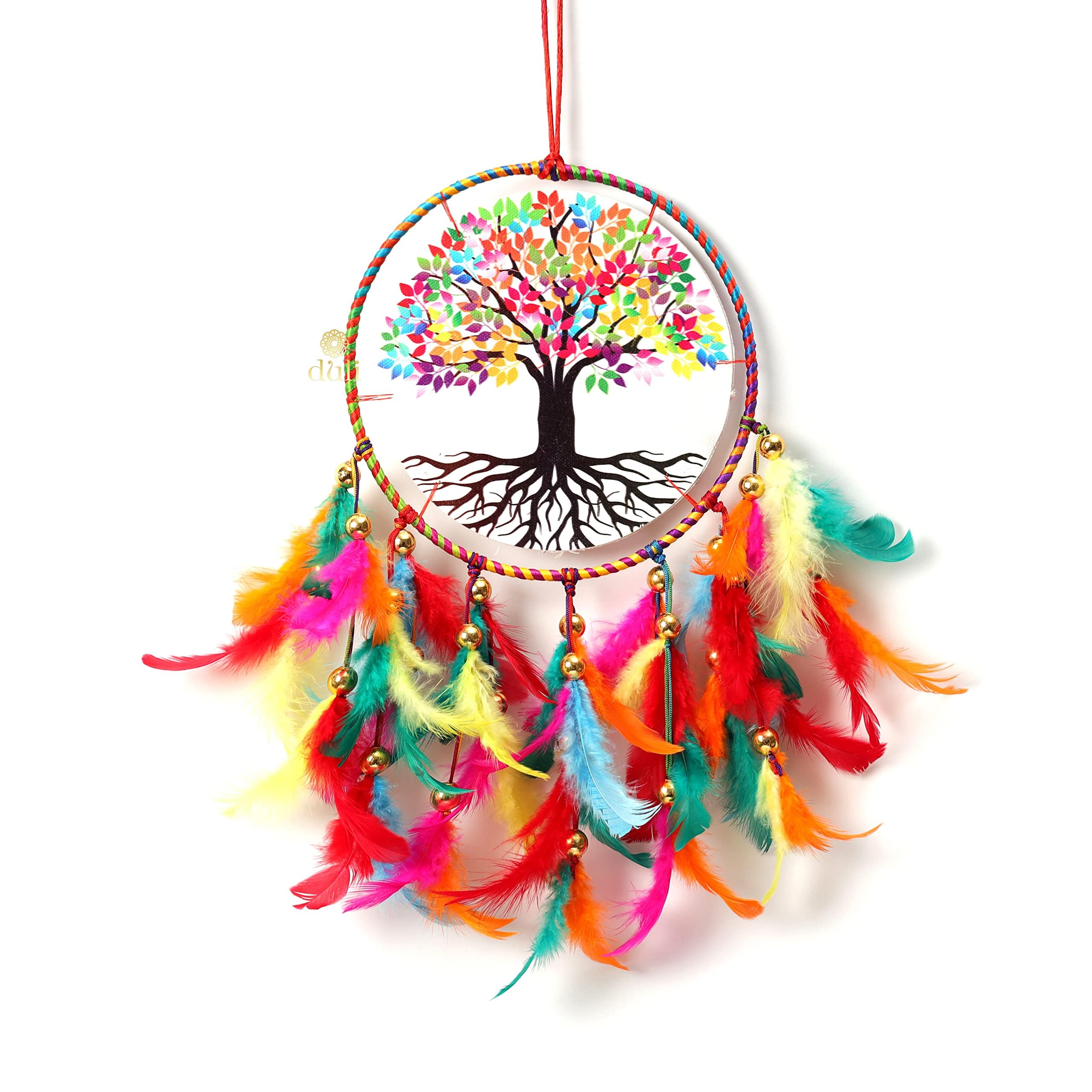 DULI Dream Catcher Handmade Tree of Life Canvas Dreamcatcher for Bedrooms Office Balcony Outdoors Garden Car Hanging, 49cm, Dreamkacher (CanvasTreeofLifeMediumDC-Multicolor)-picture-0