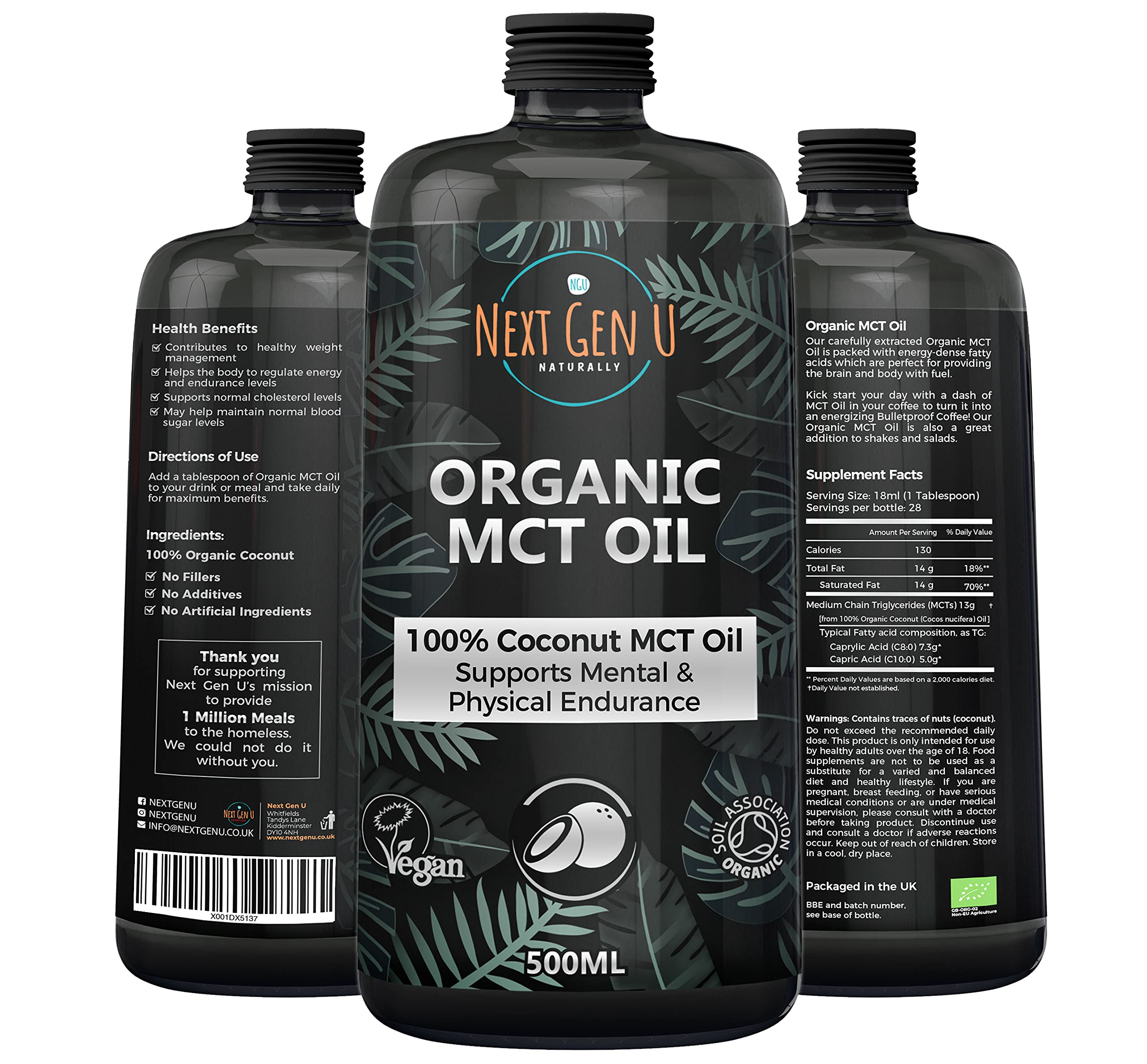 Next Gen U | Organic C10 & C8 MCT Oil – 500ML | Great For Mental & Physical Health | Premium Mct Oil Keto Supplement | Based on 100% Organic Coconut