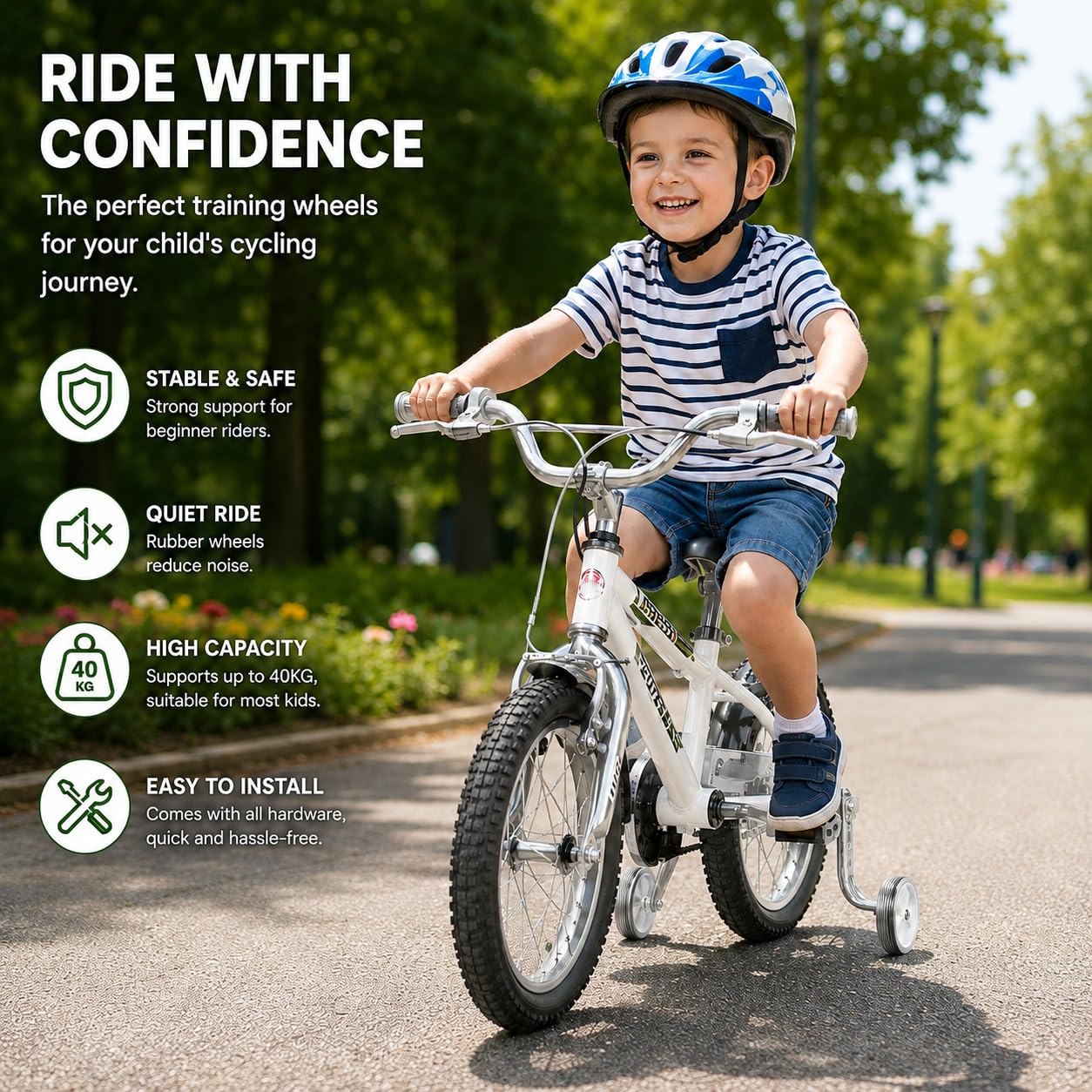 Stabilizzatori per bicicletta, stabilizzatori per bambini da 18 a 20 e 22 pollici, supporto regolabile, cambio velocità universale, ruote da allenamento (1 paio) (argento)
