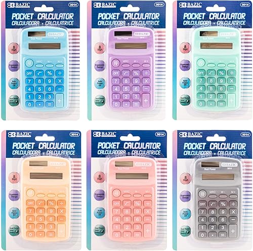 Miniatura 8 de BAZIC - Calculadora de tamaño de bolsillo de 8 dígitos, energía solar y batería de doble potencia, pantalla LCD, mini calculadoras básicas de Negro