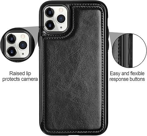 Miniatura 10 de HianDier Funda para iPhone 11 Pro con tarjetero para mujeres y hombres, funda protectora de piel sintética con función atril, cierre magnético, a