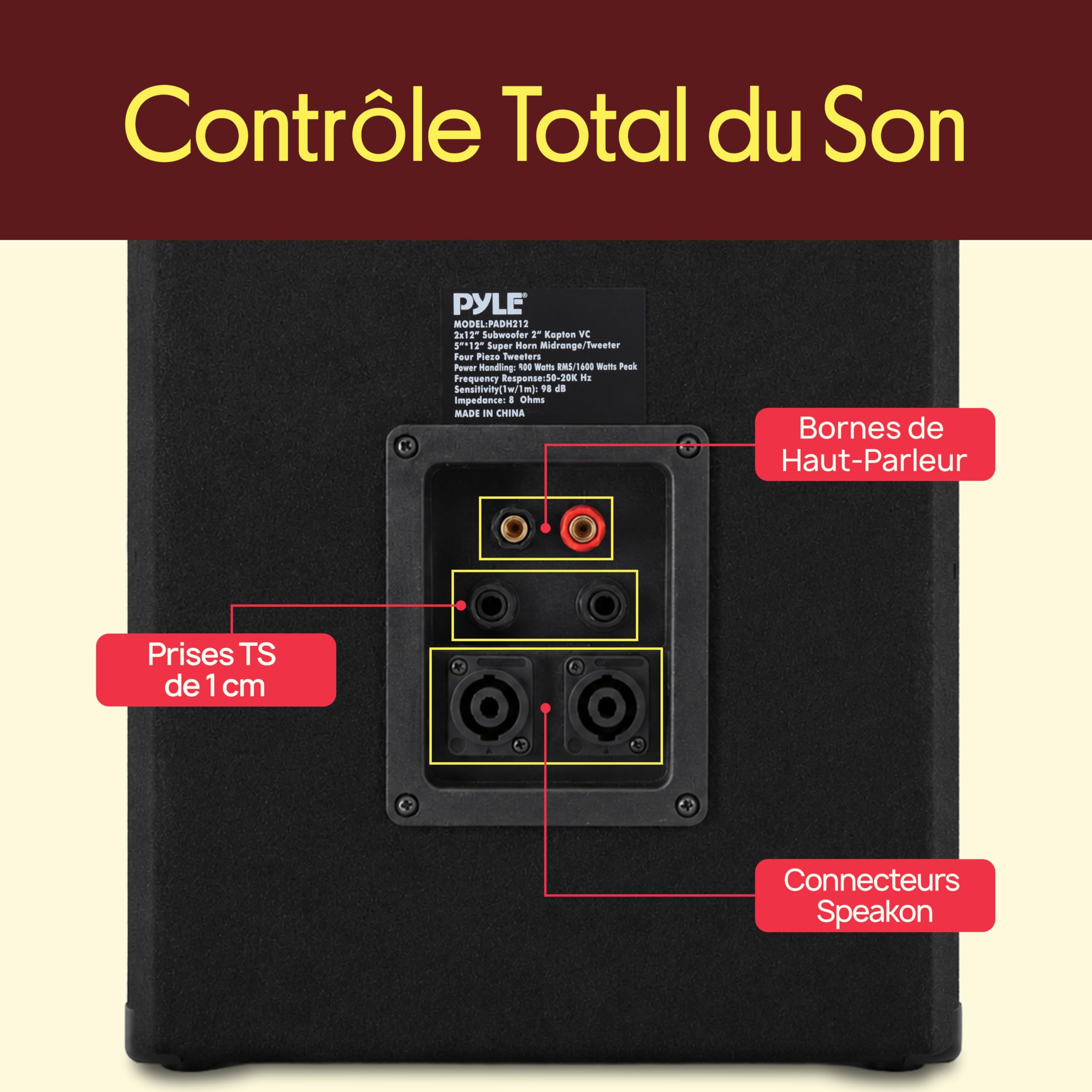 Pyle Système de Haut-Parleur PA Portable 1600 W – Enceinte Sonorisation Extérieure avec 2 x 30 cm Woofers, Tweeters Piezo 8,6 cm, Haut-Parleur Médium Super Horn 13 x 30 cm, Crossover Intégré