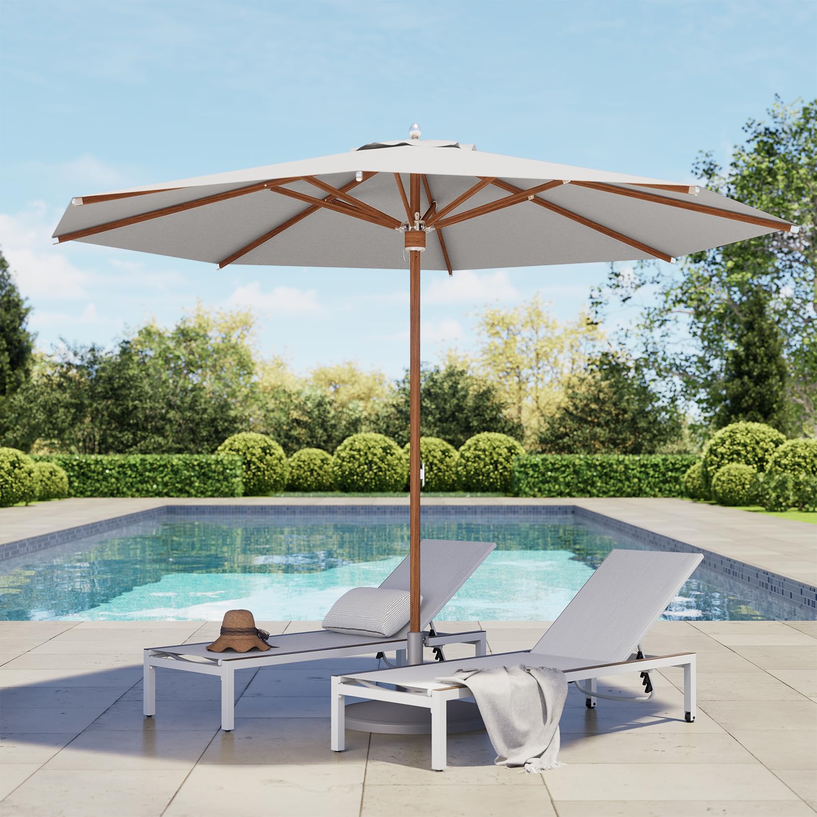 Grand patio 11 FT 10-Year-Non-Fading Patio Umbrella, Outdoor Umbrella with 8 Faux-Wood Grain Aluminum Ribs, Market Umbrella with Pulley Lift, Ventilation, Waterproof for Poolside, Deck, Backyard, Gray Fabric : Patio