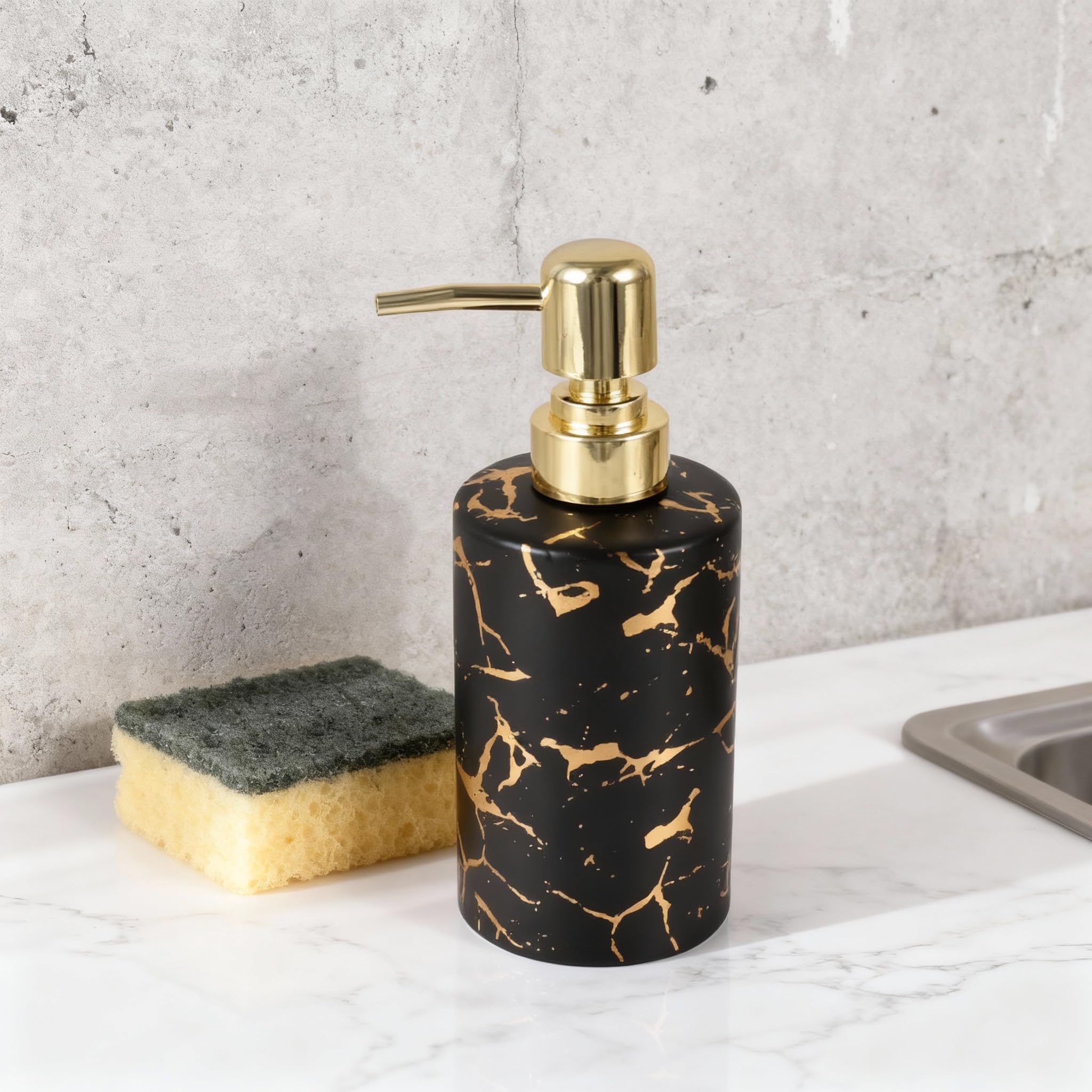 Dispensador de jabón de baño dorado de cerámica con bomba dorada, botella vacía de mármol para cocina, organizador de almacenamiento para encimera