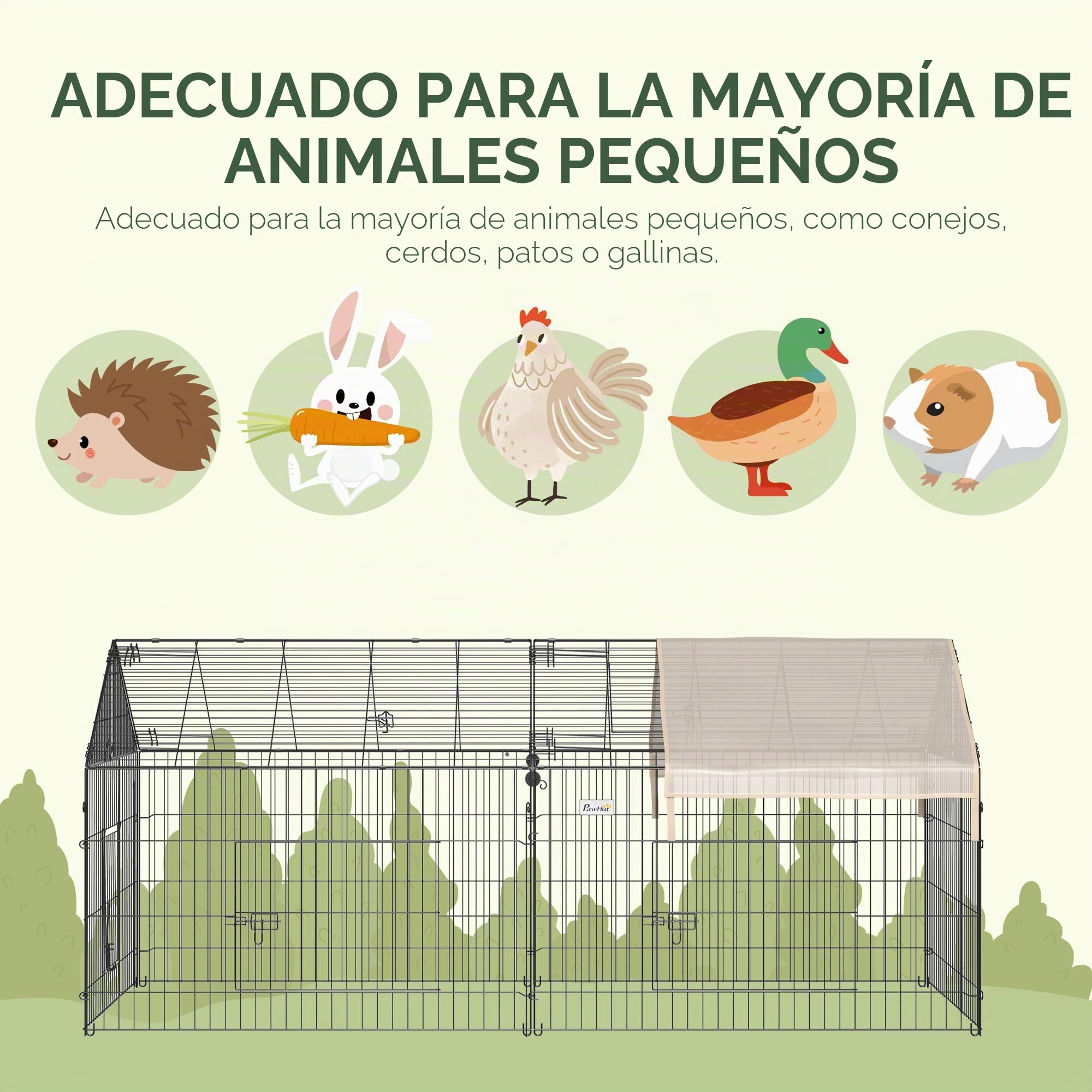 PawHut Valla para Animales pequeños Jaula para Mascotas Marco de Metal galvanizado 4 estacas de Tierra Incluidas 220 x 103 x 103 cm Negro y Beige | Jaula para animales domésticos, Recinto exterior de conejo, marco de metal galvanizado, 4 estacas de suelo