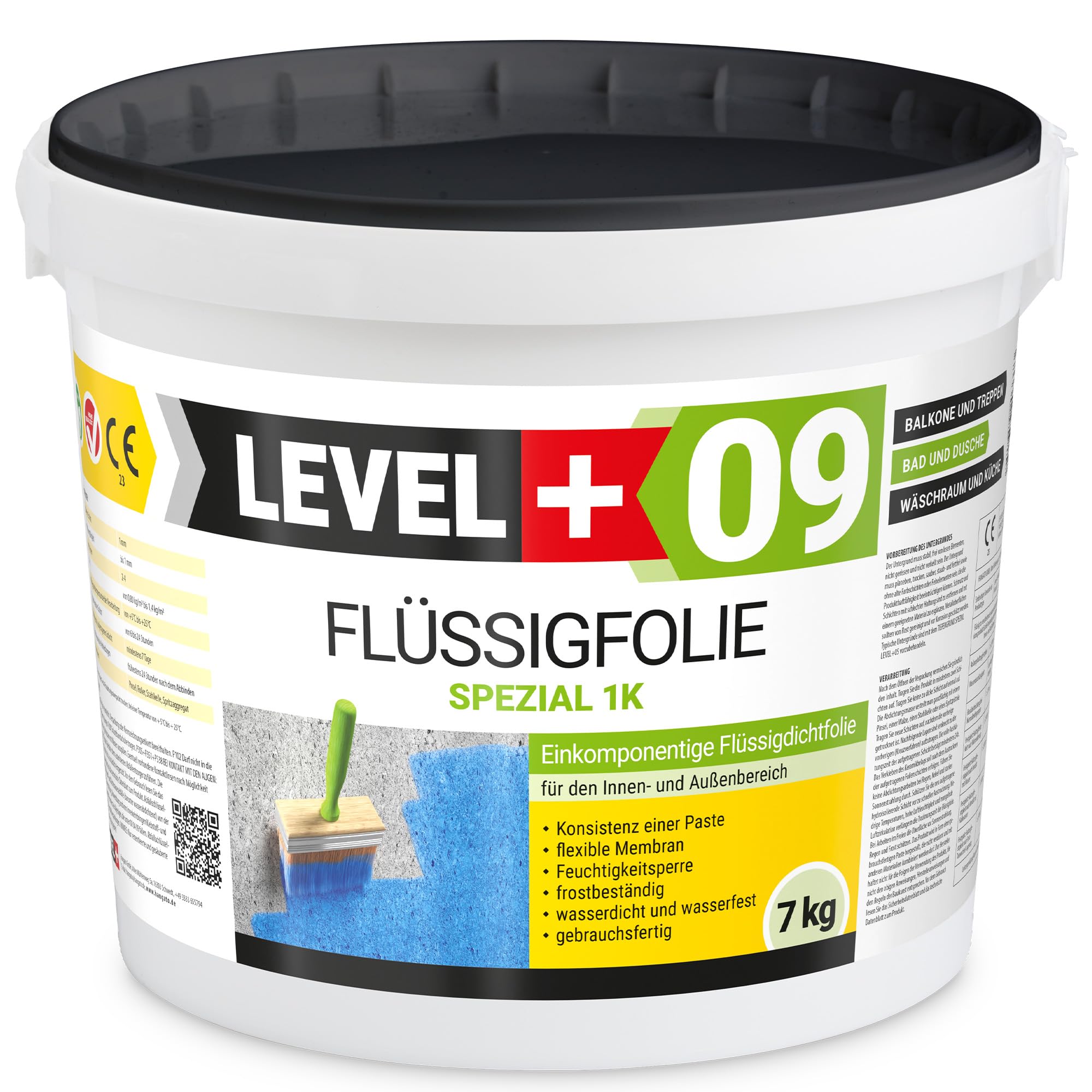 Dicht-Set 7 Kg Flüssigfolie, Tiefengrund 1 L, 5m Dichtband, 2 Innenecken, 2 Wandmanschetten, Badabdichtung, Balkon, Terrasse SET64
