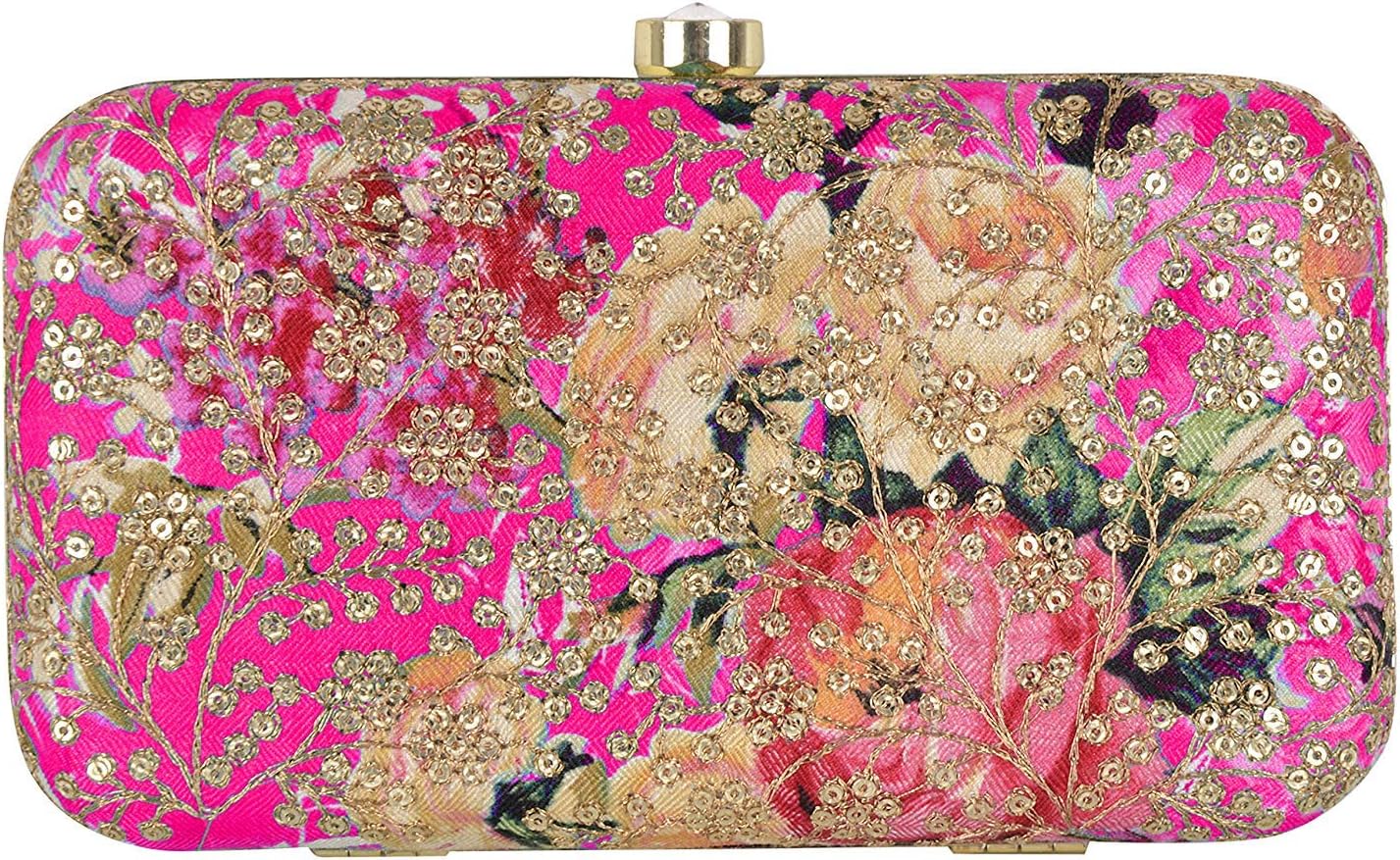 TOOBA Handicraft Women’s Embroidered Clutch Purse | Designer Handbag with Golden Floral Print | Wedding, Cocktail, Party & Bridal Gift Bag for Women & Girls