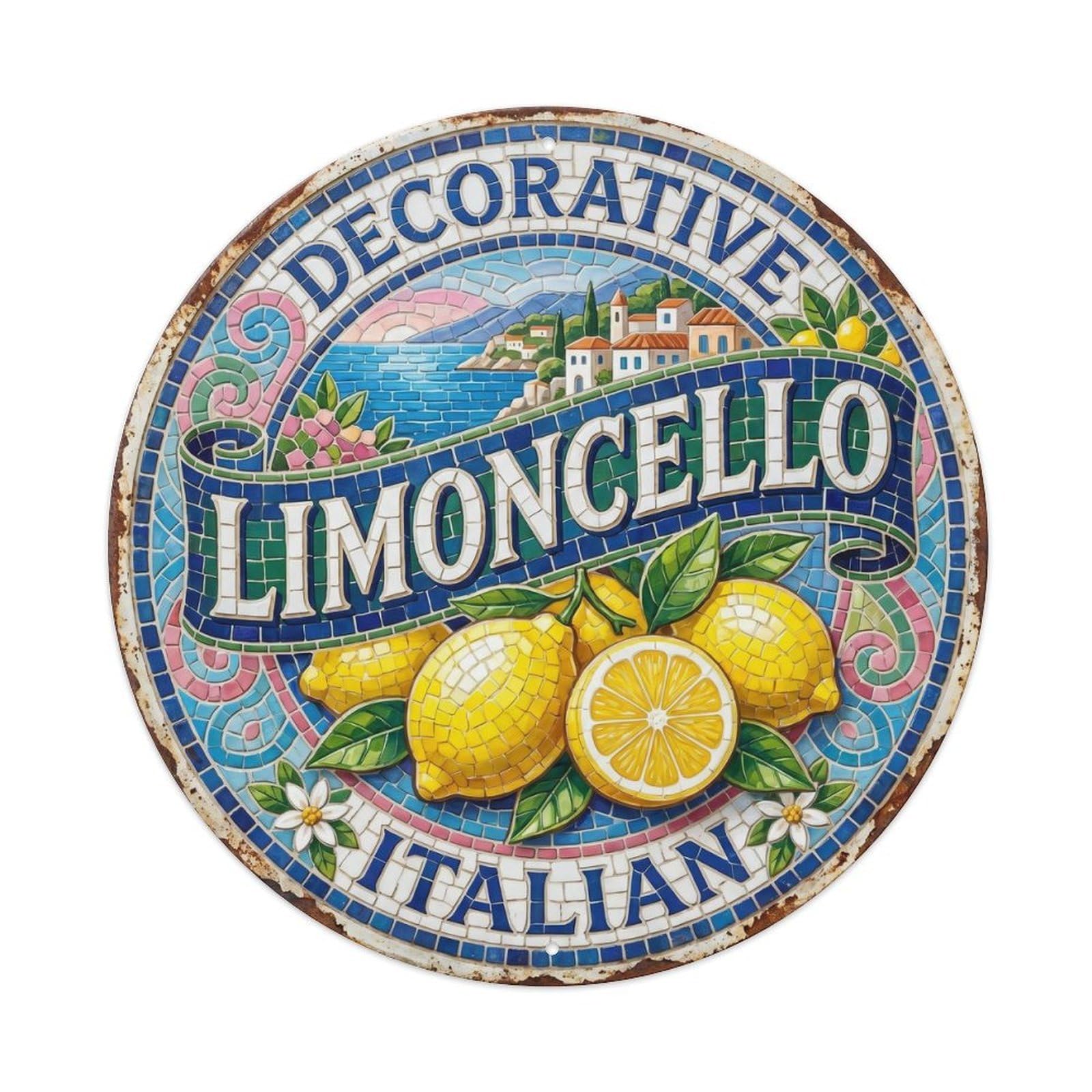 Decorative Italian Limoncello Crest Metal Tin Sign Plaque Wall Decor for Cafe, Club, Garden Round Metal Poster 8x8Inch