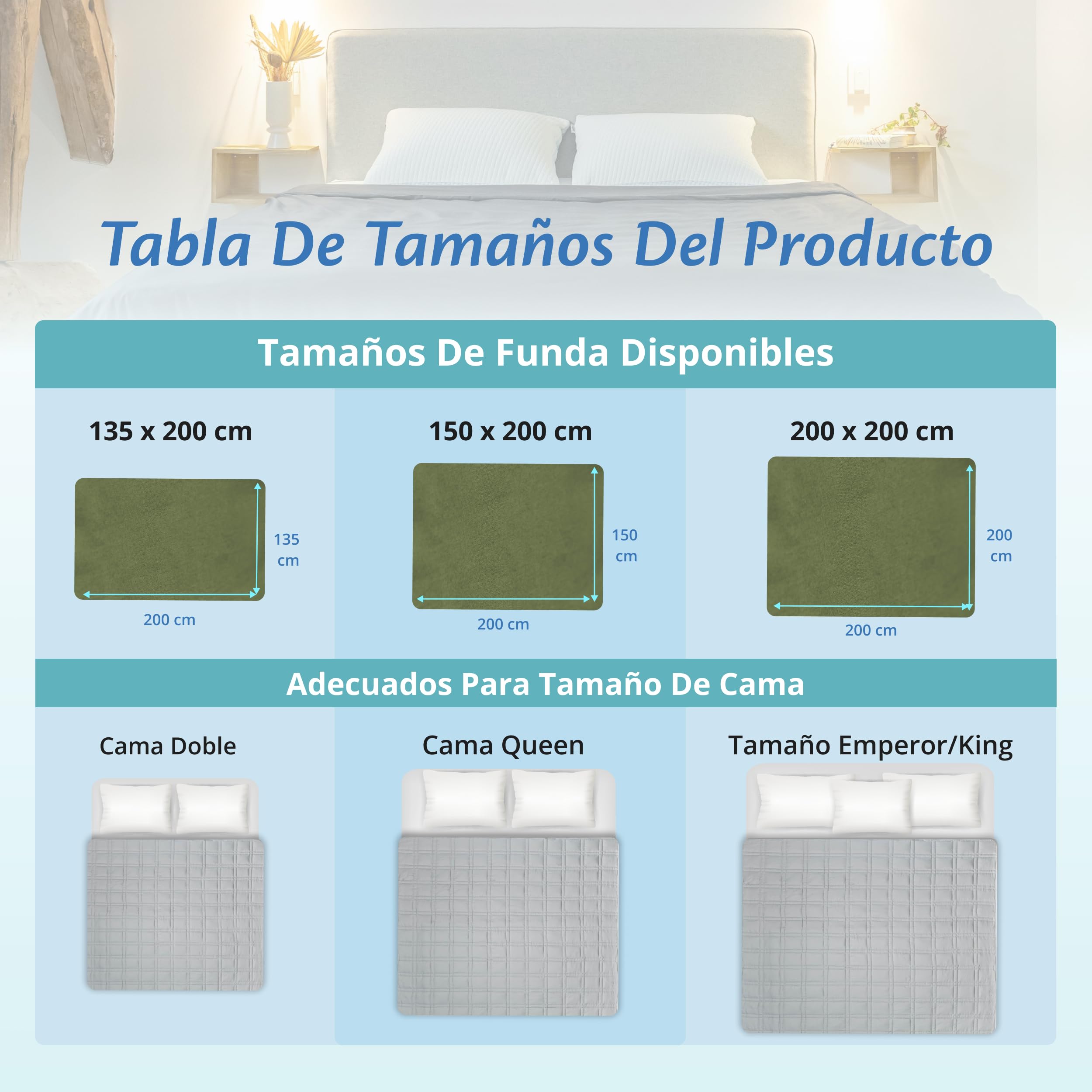 Ella - Funda nórdica de 150 x 200 cm, para manta de peso para adultos, 100% algodón, ideal para mantas ponderadas de 7 kg y 9 kg, color verde oliva