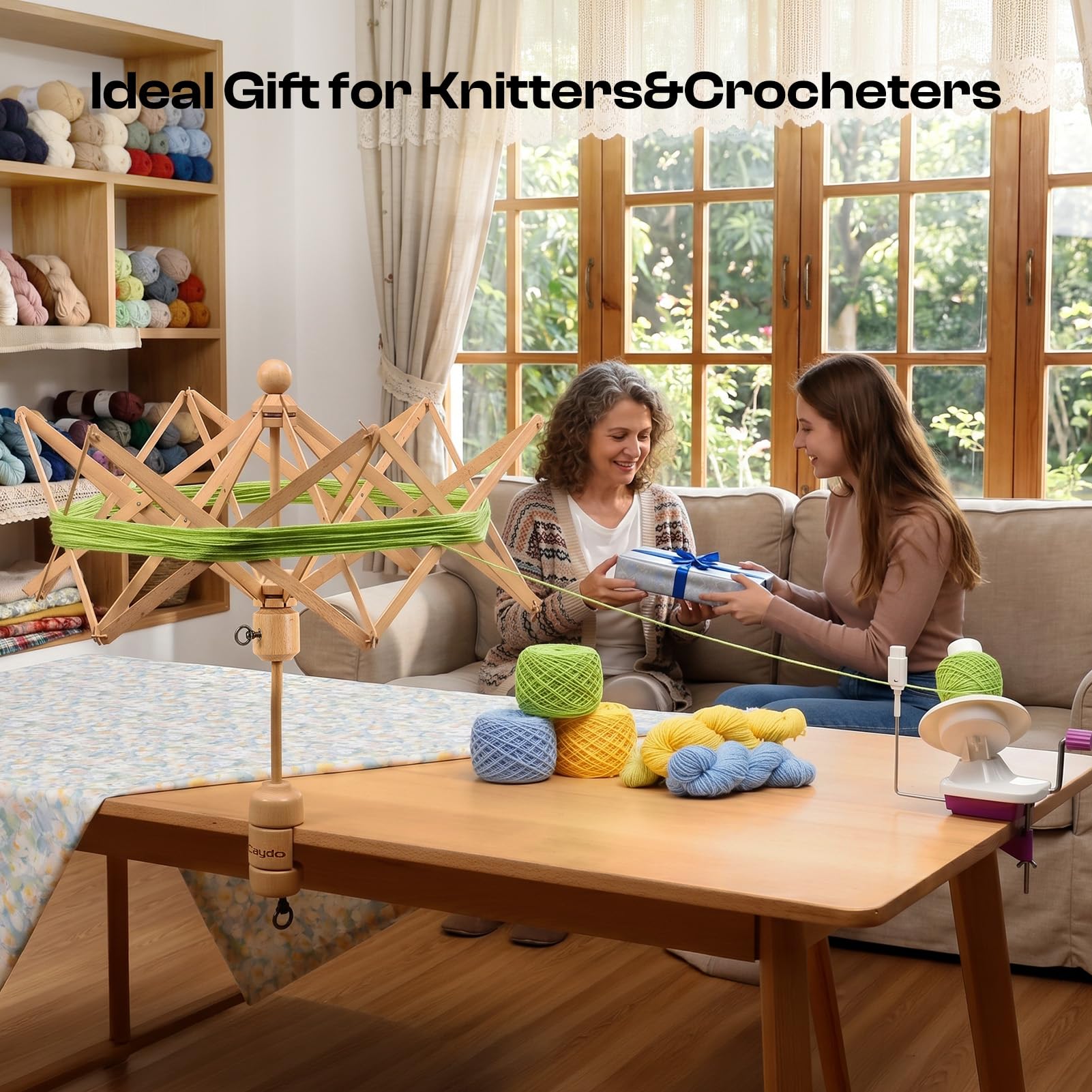 Caydo Schirmhaspel Wollhaspel Wollwickler für Wolle und Garn, Halter für Stränge Flexibles Leichtes und Faltbares Design