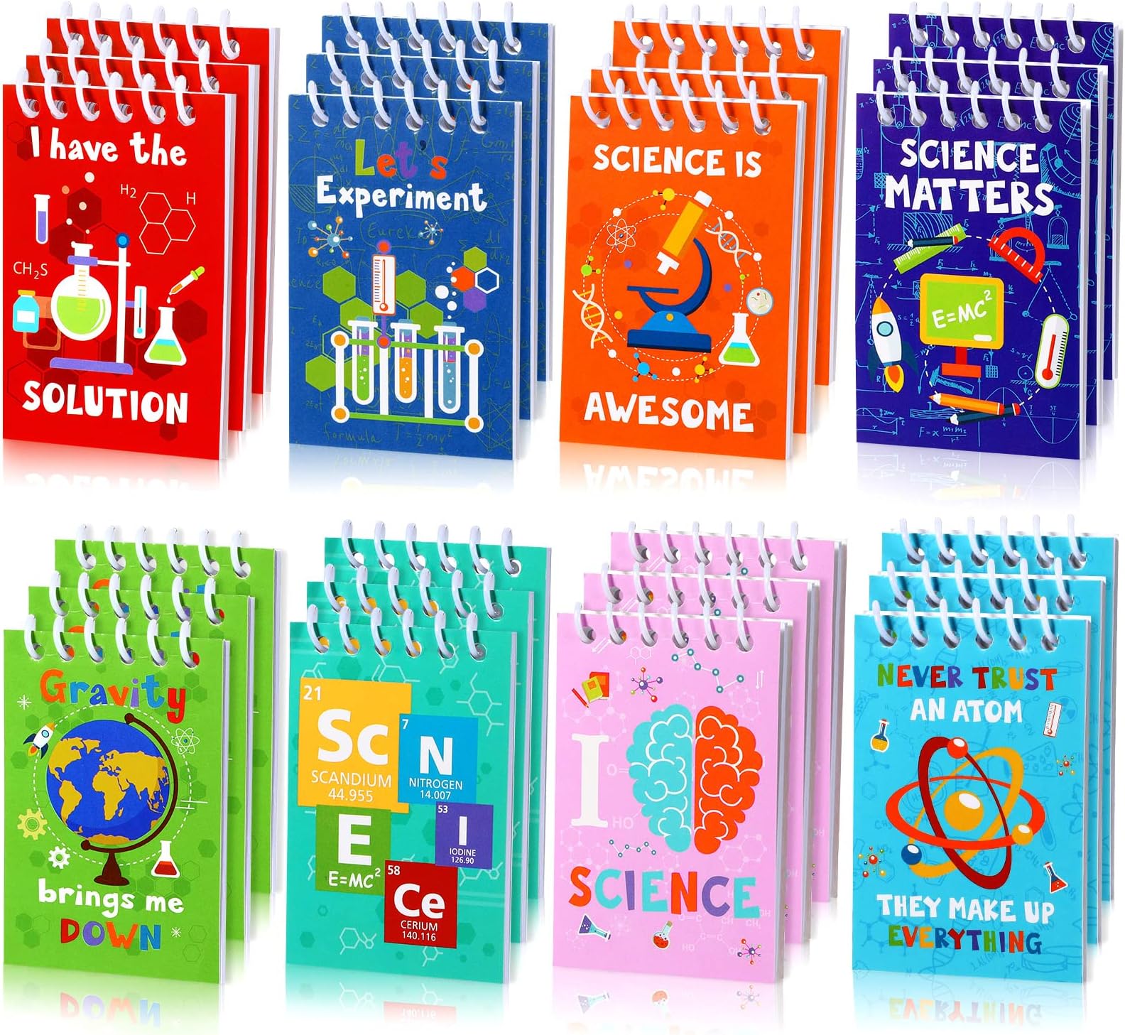 Cindeer Science Party Mini Notebooks Science Spiral Portable Notepads Bag Stuffers with 8 Designs Teacher Classroom Reward Supply for Boys Girls Planet Birthday Theme Party Favor(24 Pieces)