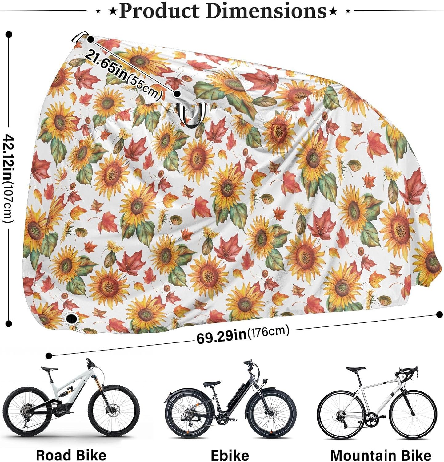 ALAZA Sunflower Maple Leaf Bike Cover Waterproof Outdoor Ebike Bicycle Covers Tarp Protection for 1/2 Bikes, Sun UV Dust Wind Proof