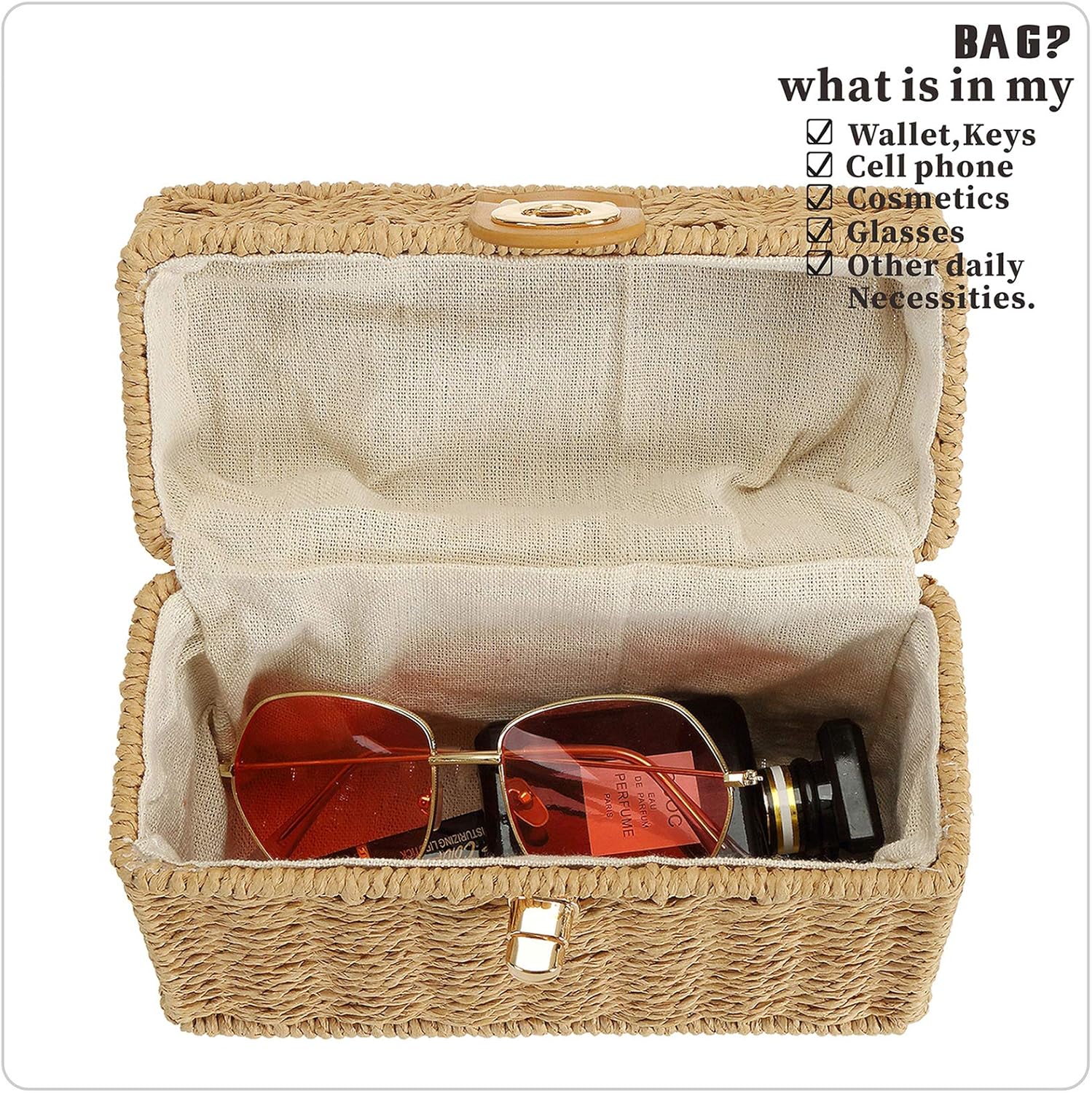 So'each Women's Straw Purse Handbag Wicker Square Crossbody Rattan Bag Boho Crossbody Bag