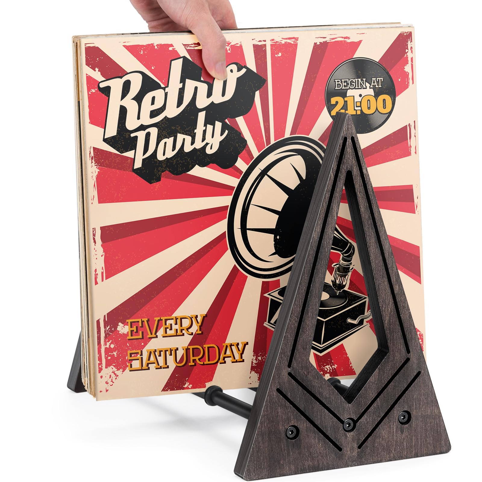 ONULISS Vinyl Record Storage, Retro Wooden Vinyl Holder Stand Display, Album Storage Organizer Box Crate, Desktop Rack Shelf Holds up to 60-70 LP Records for Magazine, Book, Files, Folders, Albums