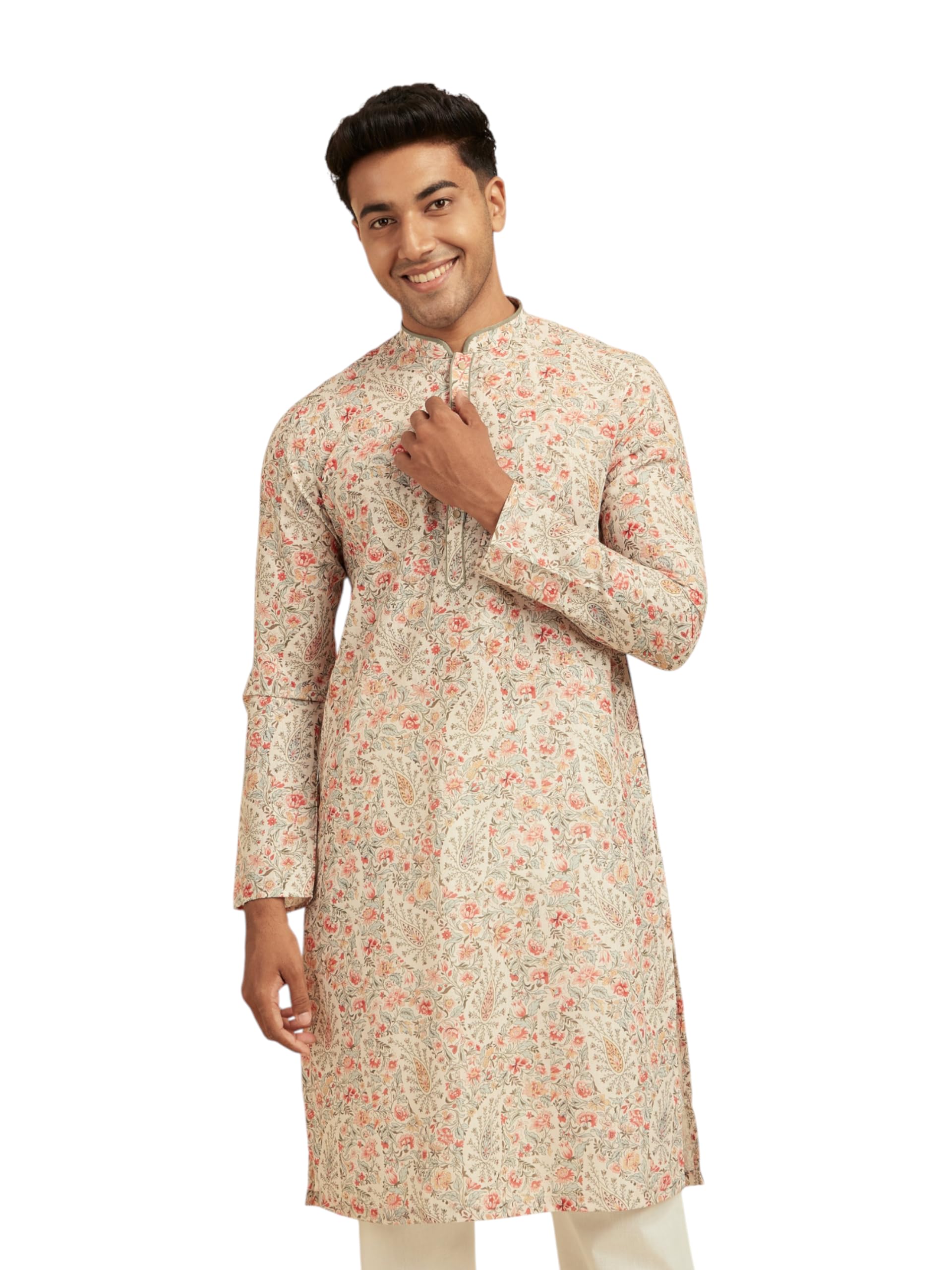 diwas by manyavar Men's Cotton Blend Floral Printed Casual Kurta (1pc)-picture-26