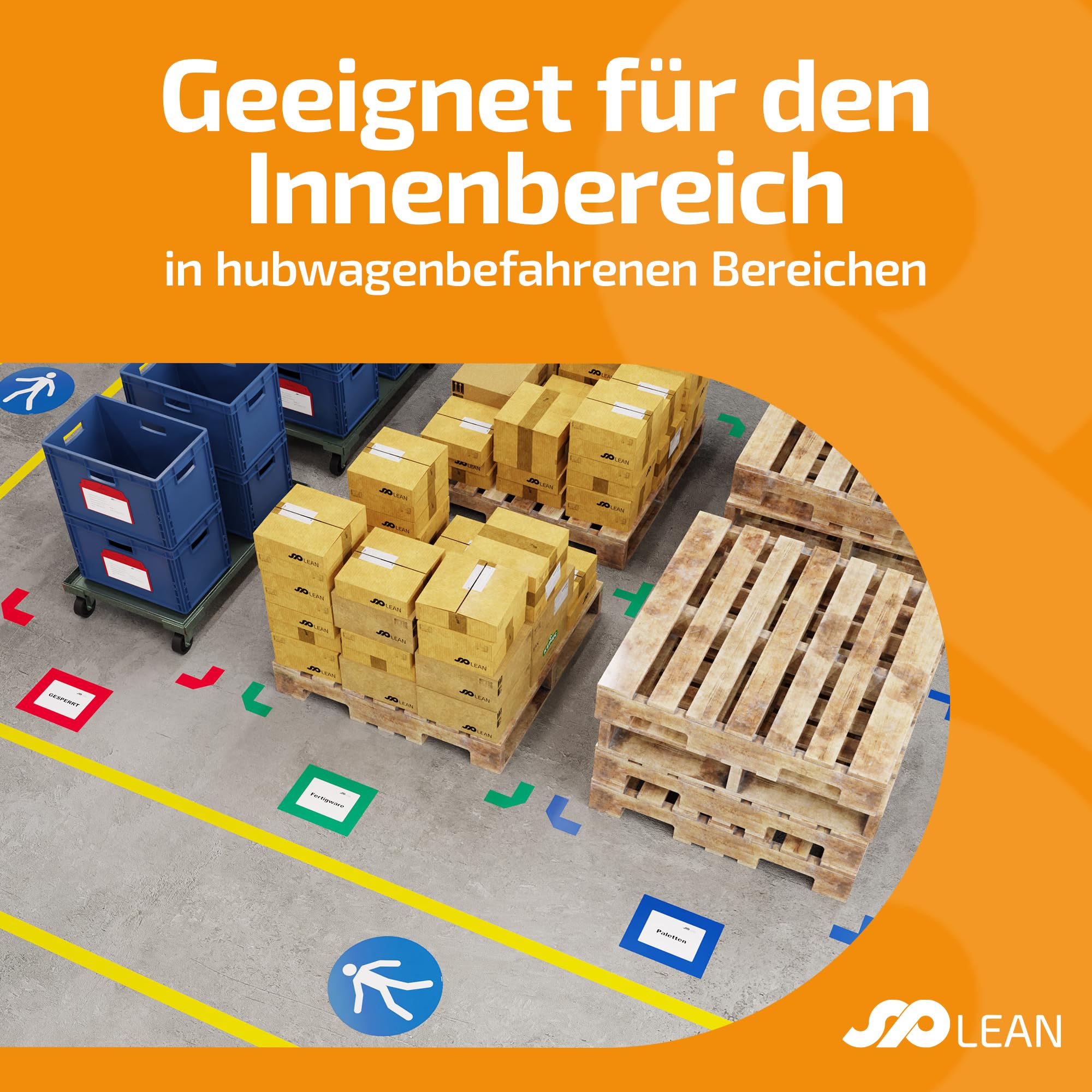 spLEAN INFLOORMA BASIC Bodenmarkierungsband 50 m, Breite 50 mm, gelb, Markierungsband selbstklebend, für Innenbereich, geeignet für Hubwagen