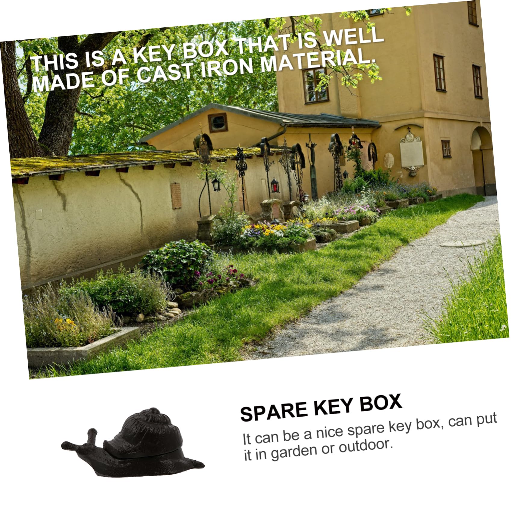 Caja en Negro para Guardar Llaves Forma de Caracol de Hierro Fundido y Almacenamiento Seguro Decoración de Jardín