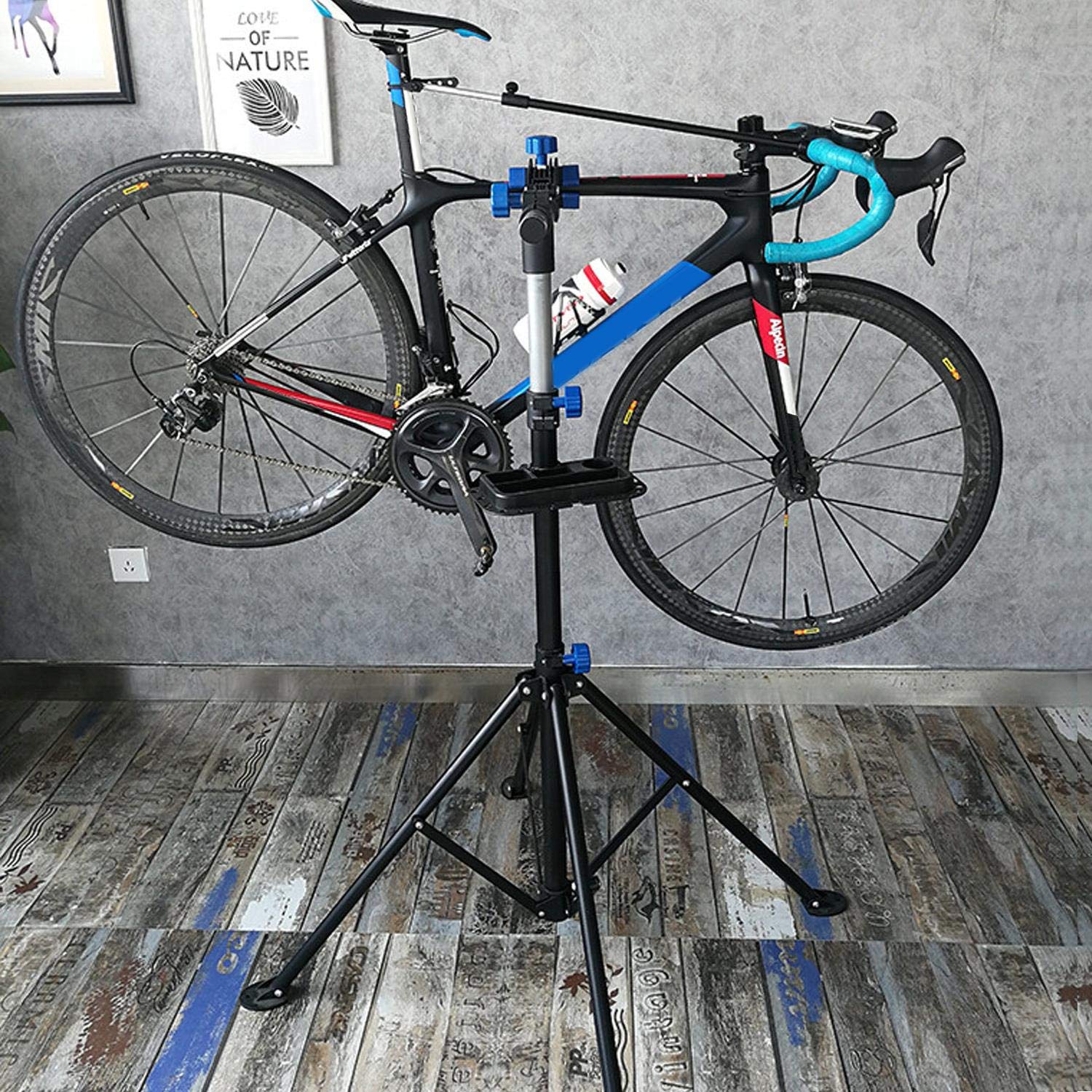 Yaheetech Supporto Cavalletto per Riparazione Bici Cavalletto Manutenzione per Bicicletta Pieghevole Universale Staffa con Bastone Ferma Manubrio Regolabile Altezza 108 -190 cm Nero/Blue